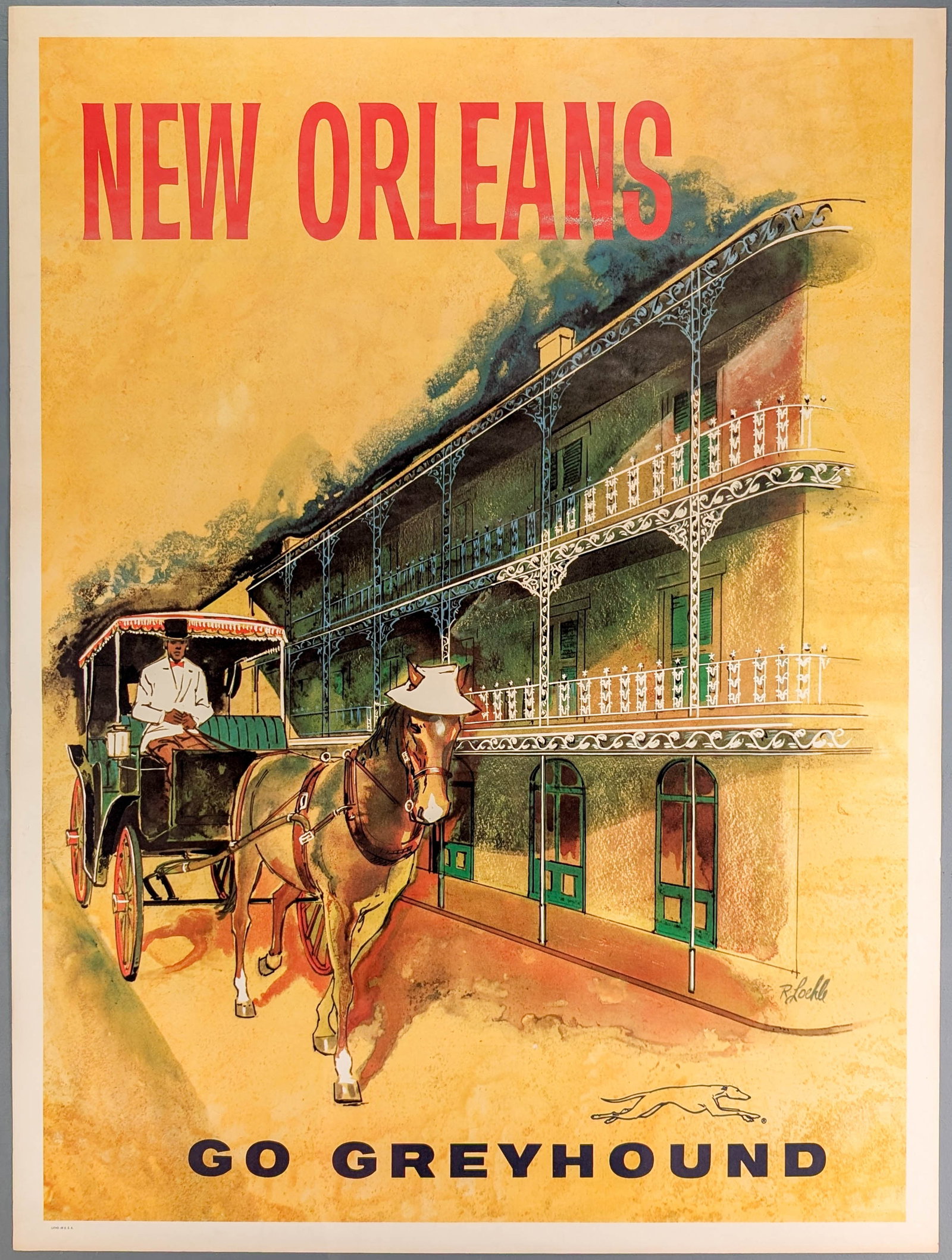 Vintage Original New Orleans Greyhound Bus Travel Poster (1 of 7)