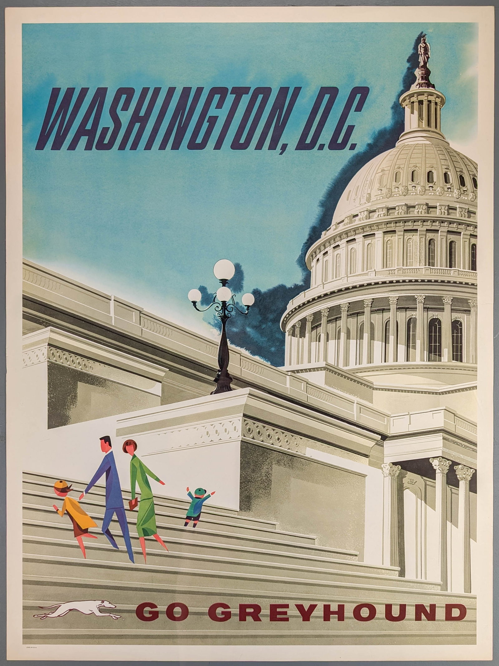 Vintage Original Washington D.C. Greyhound Bus Travel Poster (1 of 8)