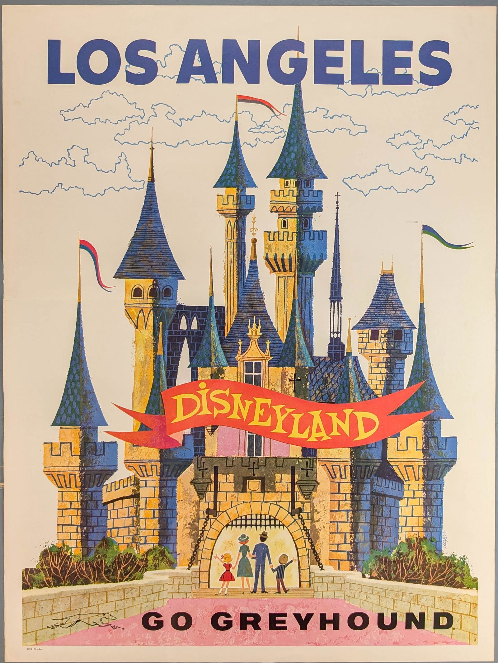 Vintage Original Los Angeles Disneyland Greyhound Bus Travel Poster (1 of 8)