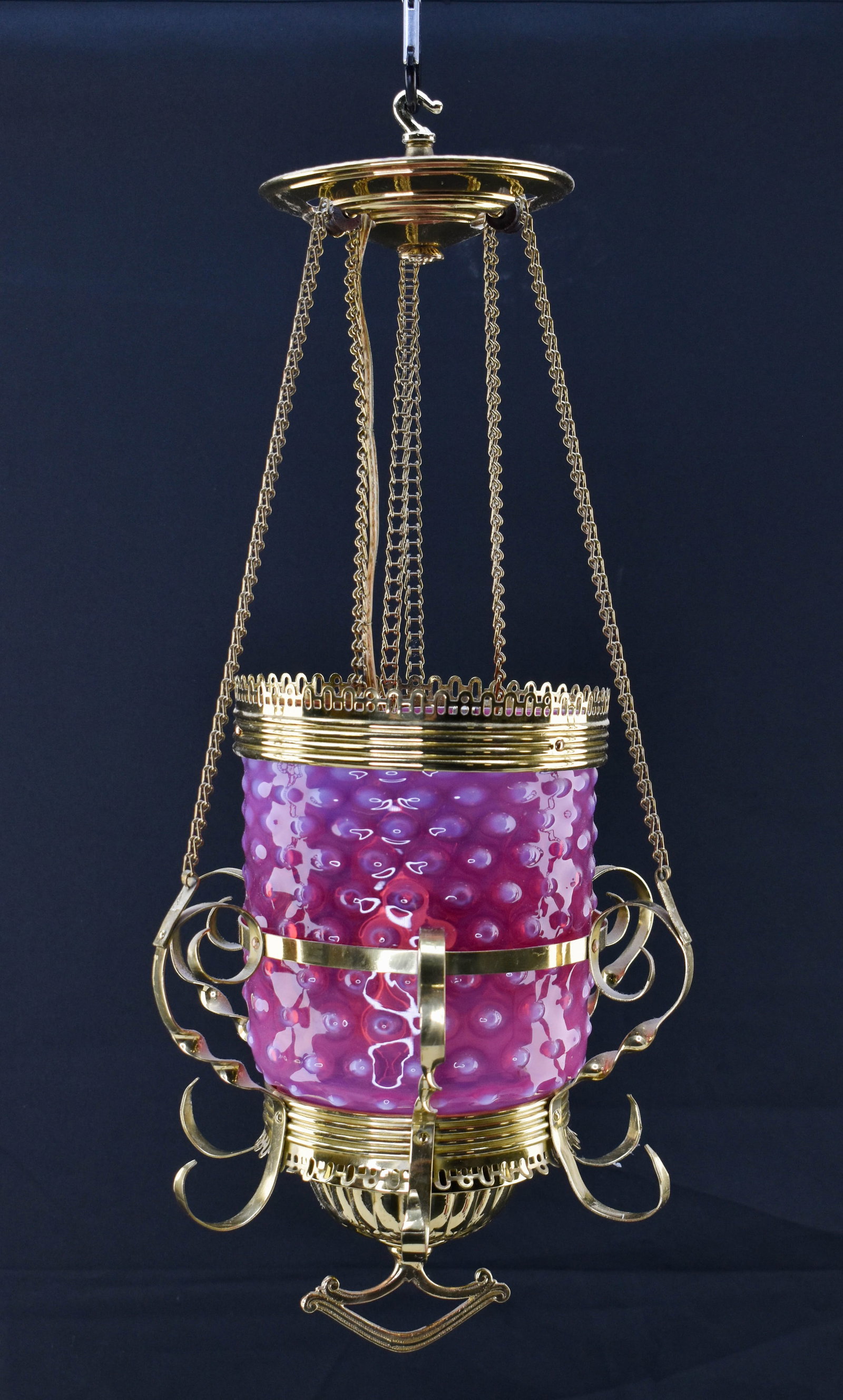 Antique Victorian Pink Hobnail Glass Parlor Lamp, Electric (1 of 10)