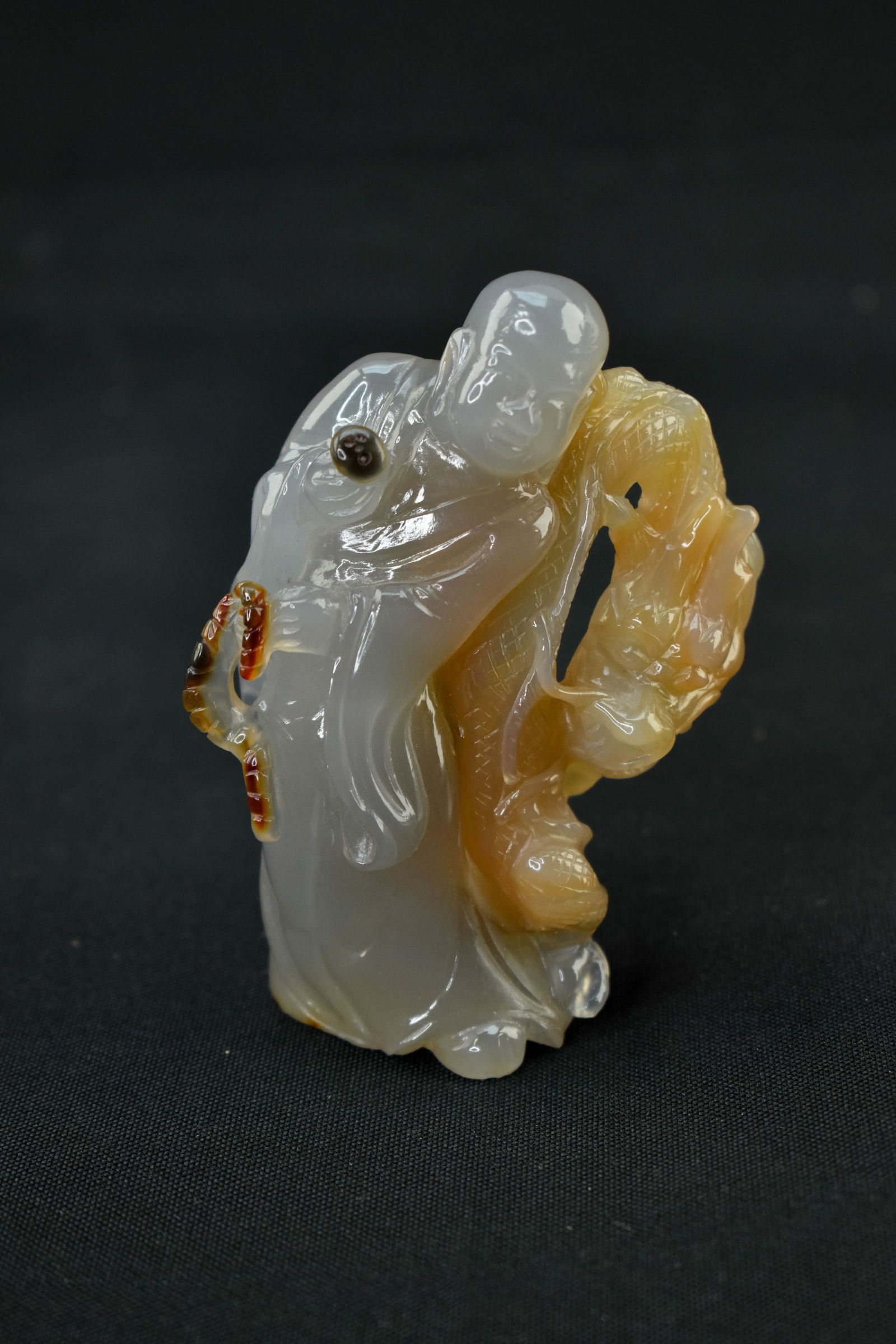 Chinese Agate Carving of Lohan with Dragon (1 of 6)