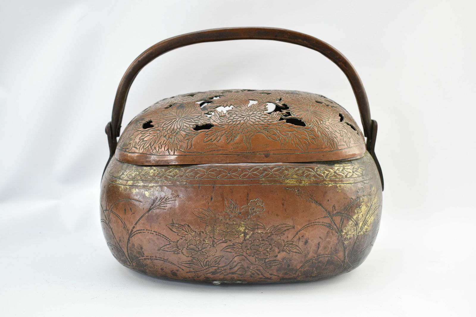 Antique Chinese Floral Motif Copper Hand Warmer (1 of 8)