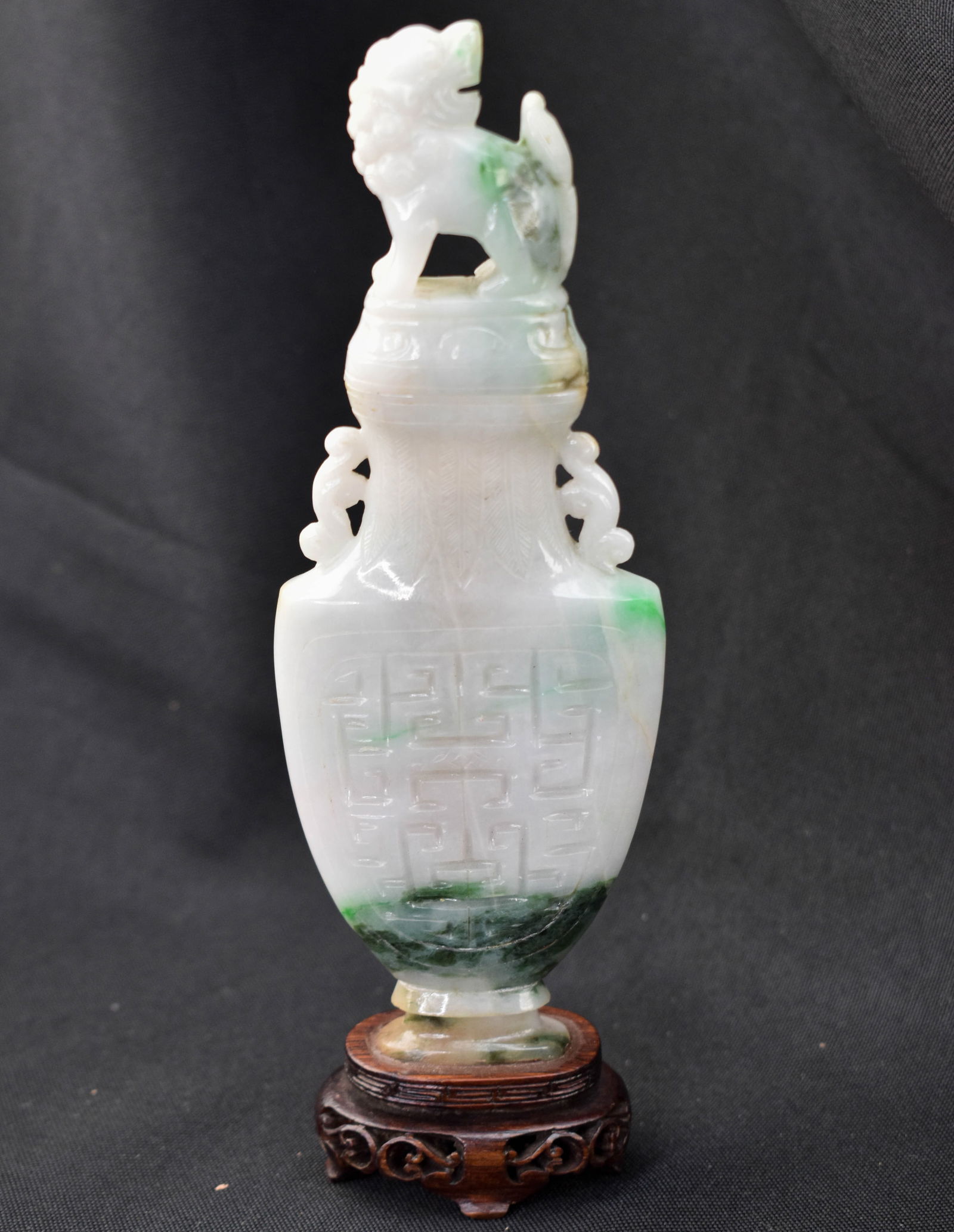 Antique Chinese Carved Jade Vase with Foo Dog Lid (1 of 10)
