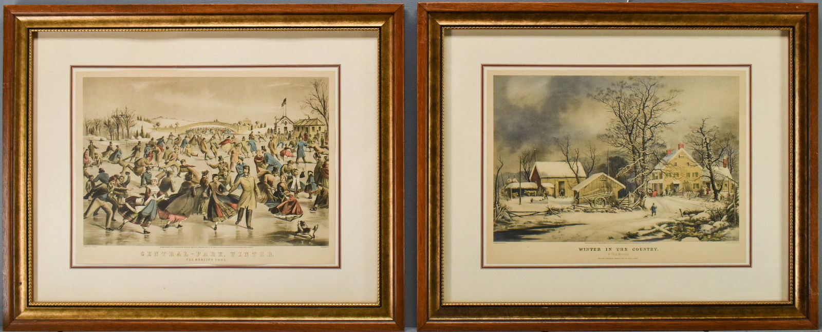 Pair of Currier & Ives Hand Colored Winter Scene Prints (1 of 6)