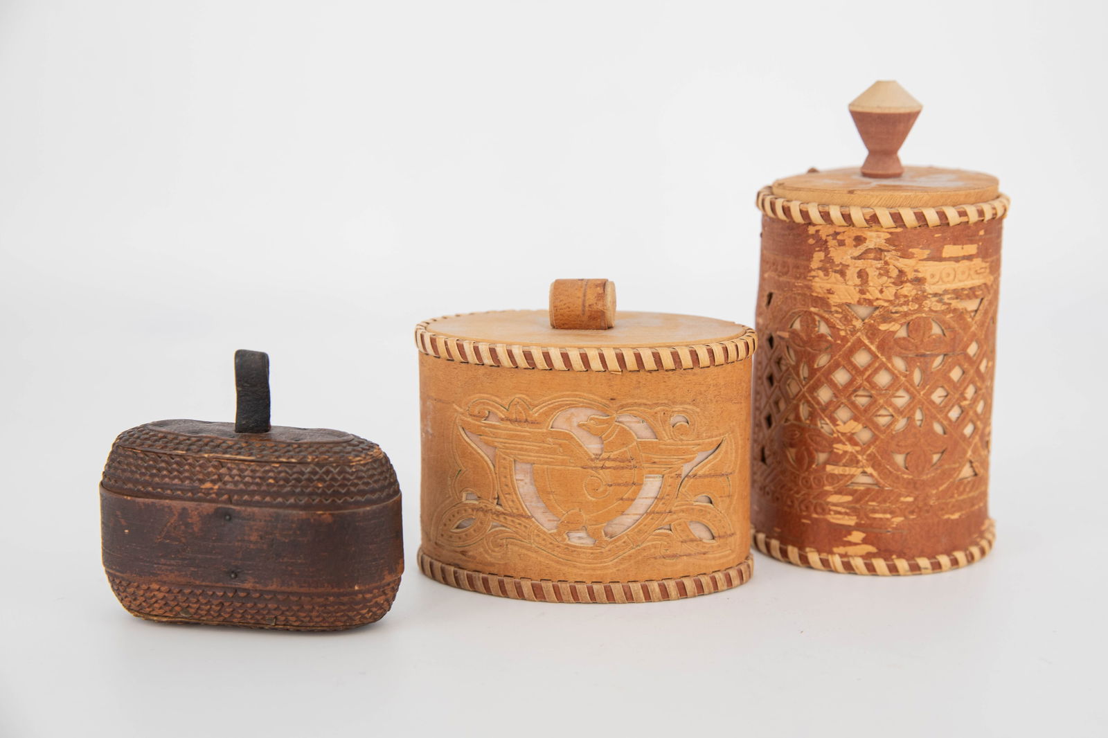 Three Tooled Birch Bark Canisters (1 of 11)