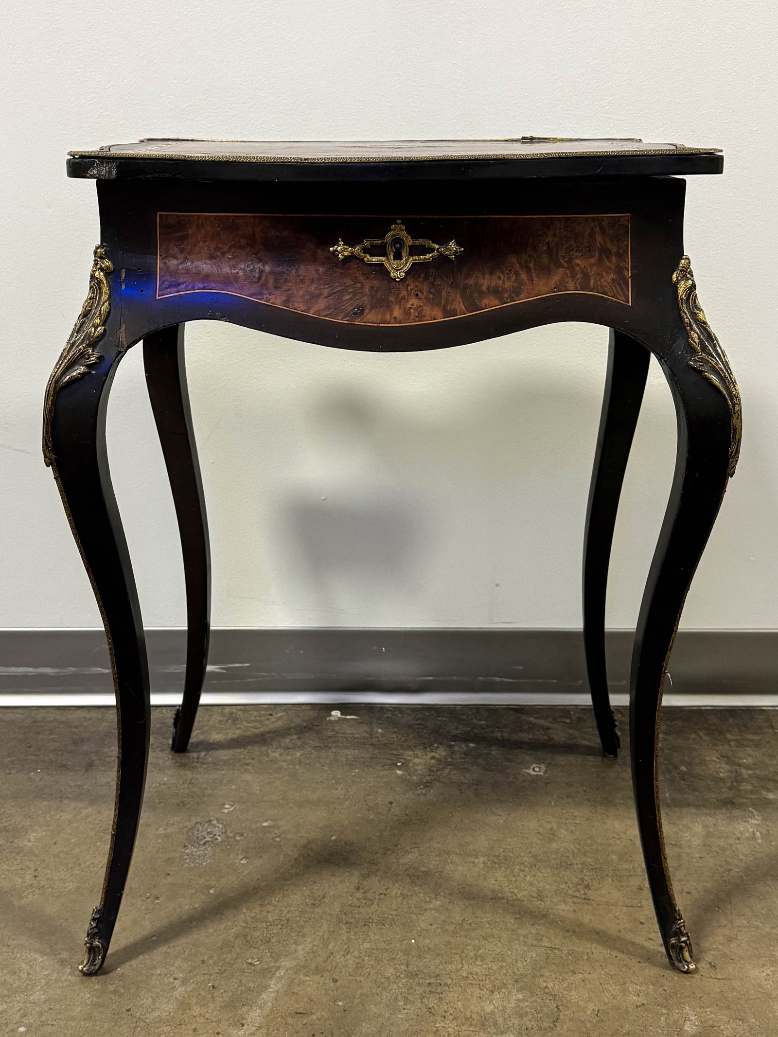 French Napoleon III Ebony & Burl Vanity Table with Inlay & Bronze (1 of 8)