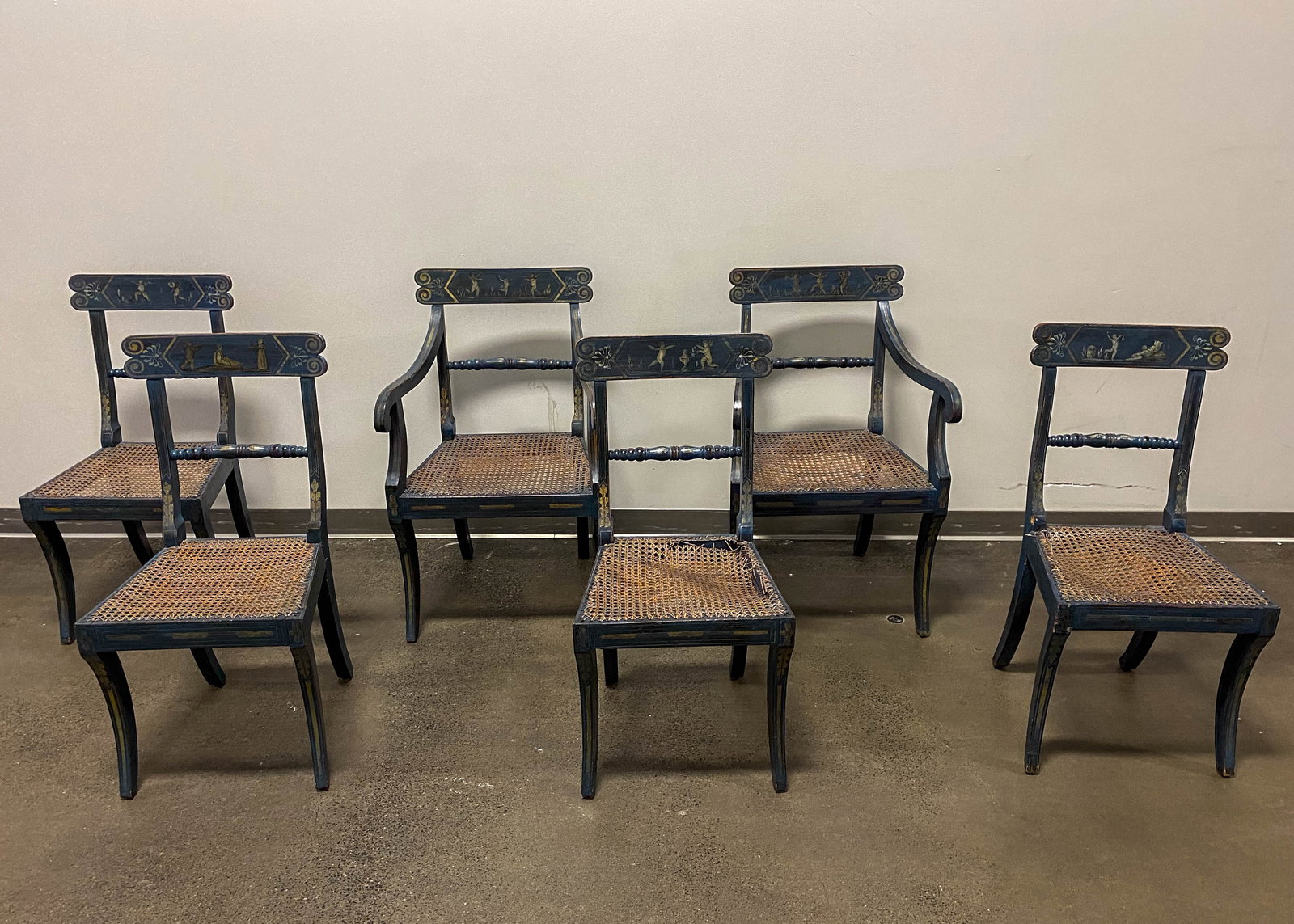 Set of 6 Antique Blue Painted Dining Chairs (1 of 14)