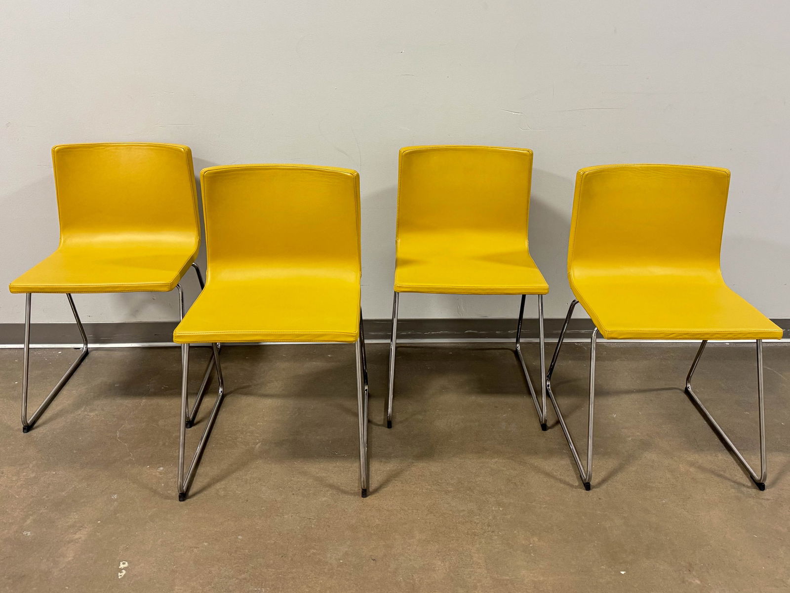 4 Vintage Ikea Bernhard Mustard Yellow Leather Dining Chairs