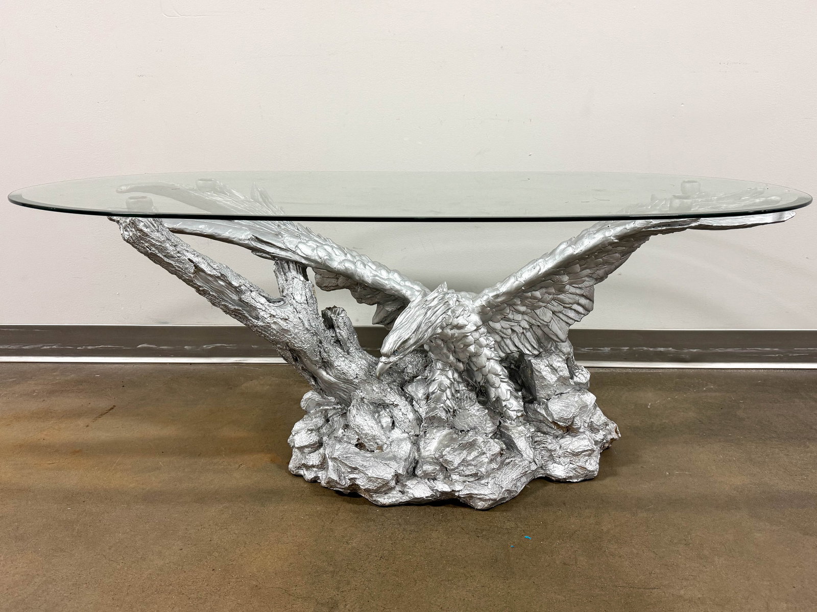 Cast Resin Soaring Eagle Glass Top Sculptural Coffee Table (1 of 8)