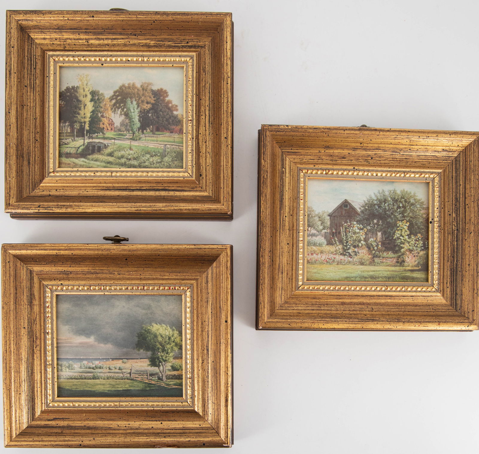3 Miniature Pastoral Landscape Prints in Gilt Frames (1 of 5)