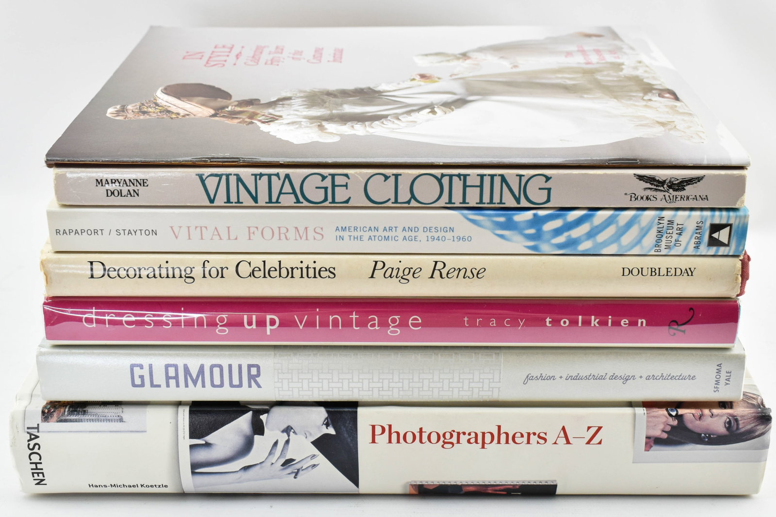 Seven Books on Fashion, Art, and Design: Includes Glamour: Fashion + Industrial Design + Architecture edited by Joseph Rosa for the San Francisco Museum of Modern Art (2004), Photographers A-Z by Hans-Michael Koetzle for Taschen, Vital Forms