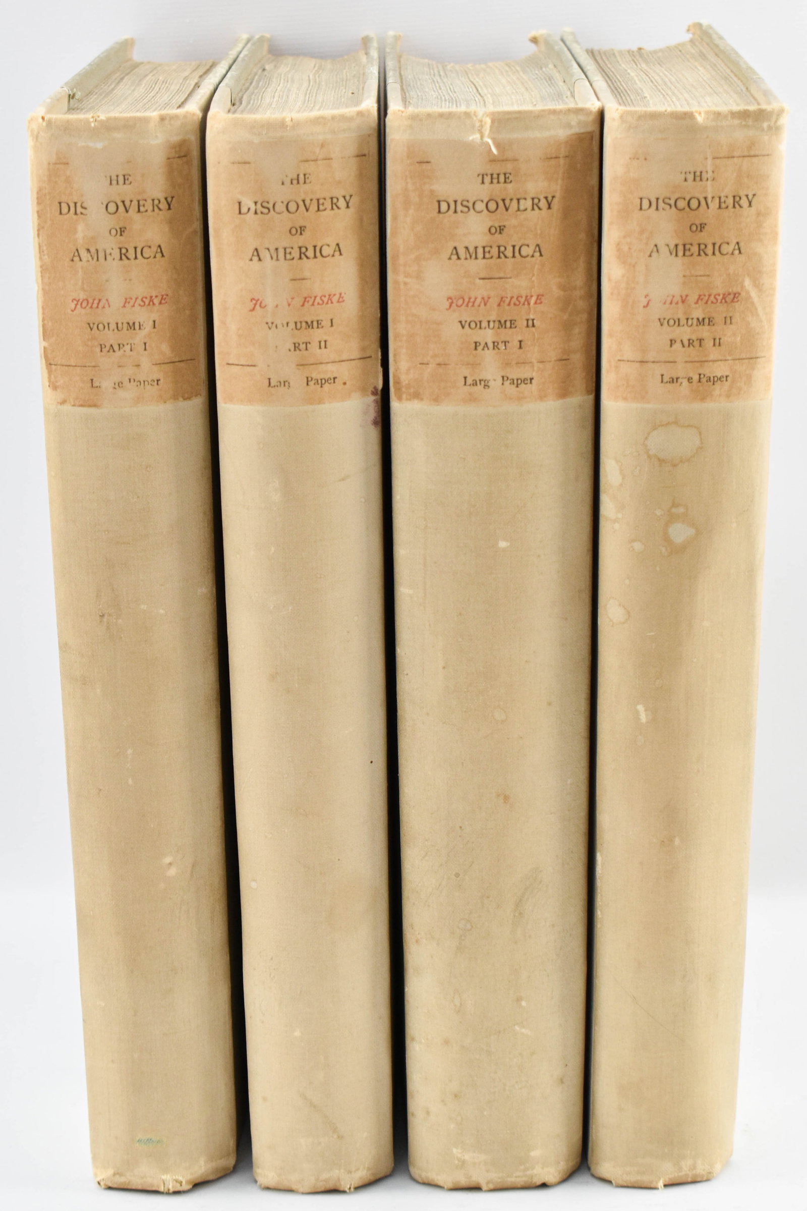 Four-Volume 1892 The Discovery of America by John Fiske: Antique limited large-paper edition of The Discovery of America: With Some Account of Ancient America and the Spanish Conquest by John Fiske printed in 1892 by Cambridge Riverside Press. Includes two 