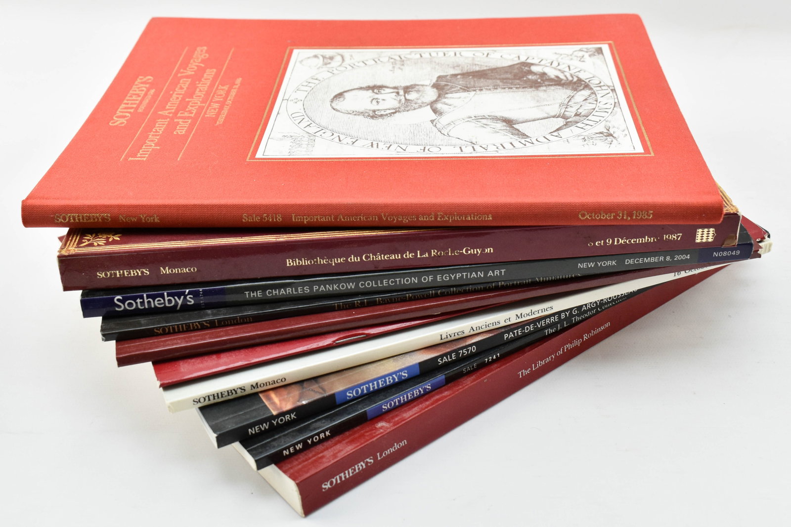 10 Archived Sotheby's Catalogs: Collection of 10 vintage and contemporary auction catalogs from Sothebys including the dates 12/8/04, 10/31/85, 10/16/89, 12/8/87, 12/6/88, 12/2/00, 10/11/94, 12/17/98, 6/23/88, 12/8/87. Mix of hard a