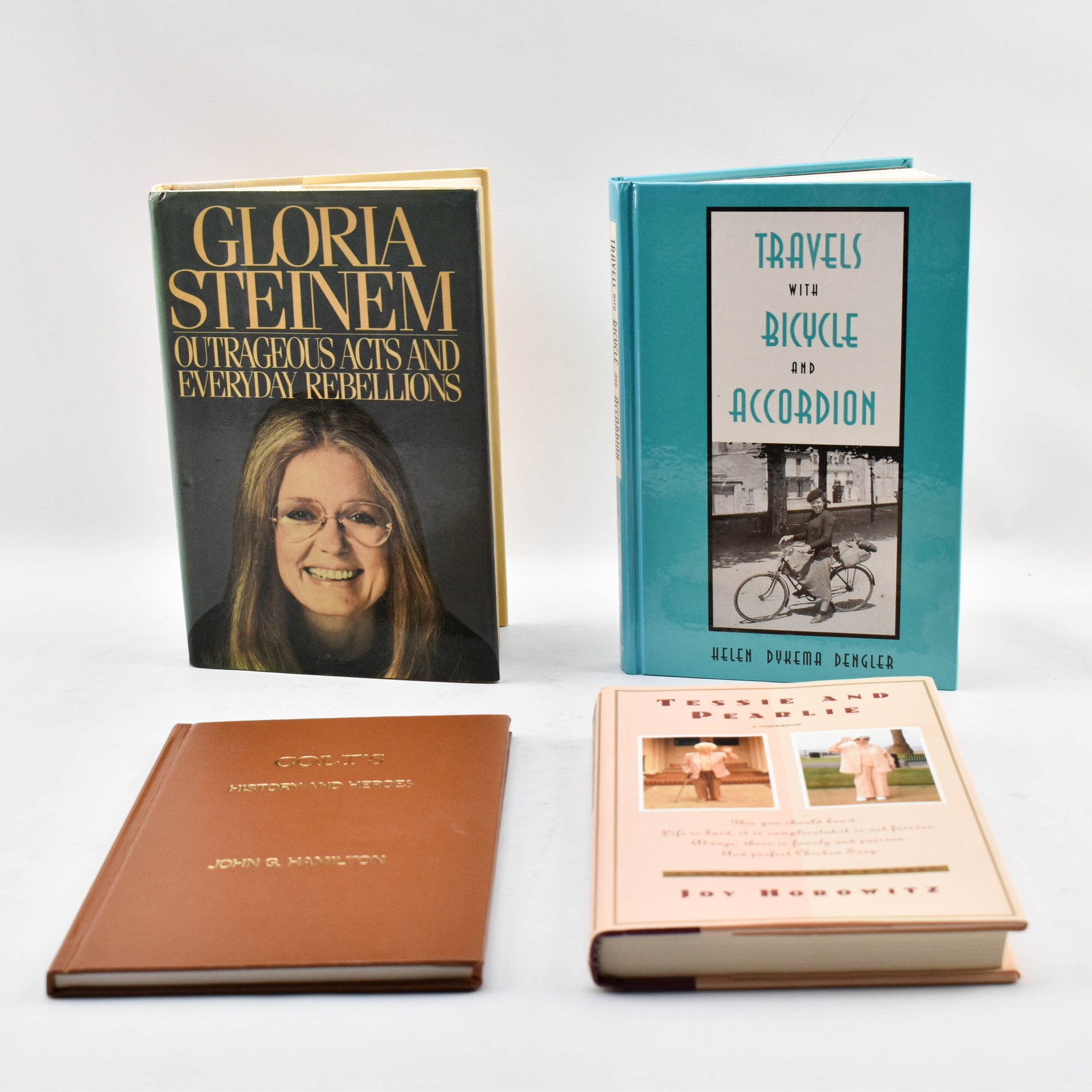 Four Signed Books - Steinem, Hamilton, Horowitz: Four hardcover nonfiction books signed or inscribed by their authors including Outrageous Acts and Everyday Rebellions by Gloria Steinem (Holt Rinehart and Winston, 1983 first edition, inscribed to Am
