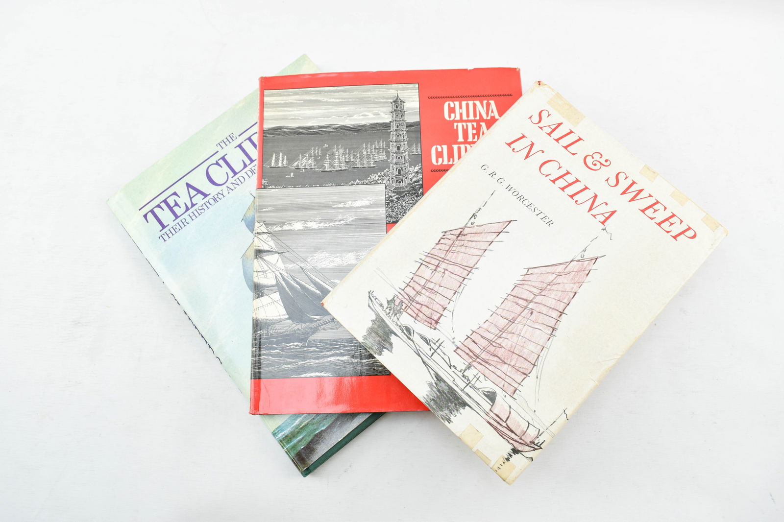 Three Books on Chinese Tea Clippers, Ships & Sailing: Three books focused on Chinese ships and sailing, including: Sail & Sweep in China by G.R.G. Worcester (Her Majesty's Stationary Office 1966 1st Ed), China Tea Clippers by George F. Campbell (David Mc