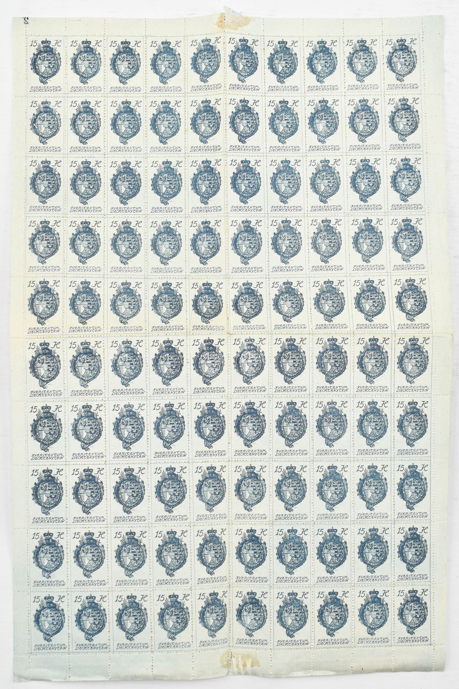 1920 Liechtenstein 15 Heller Stamp Sheet