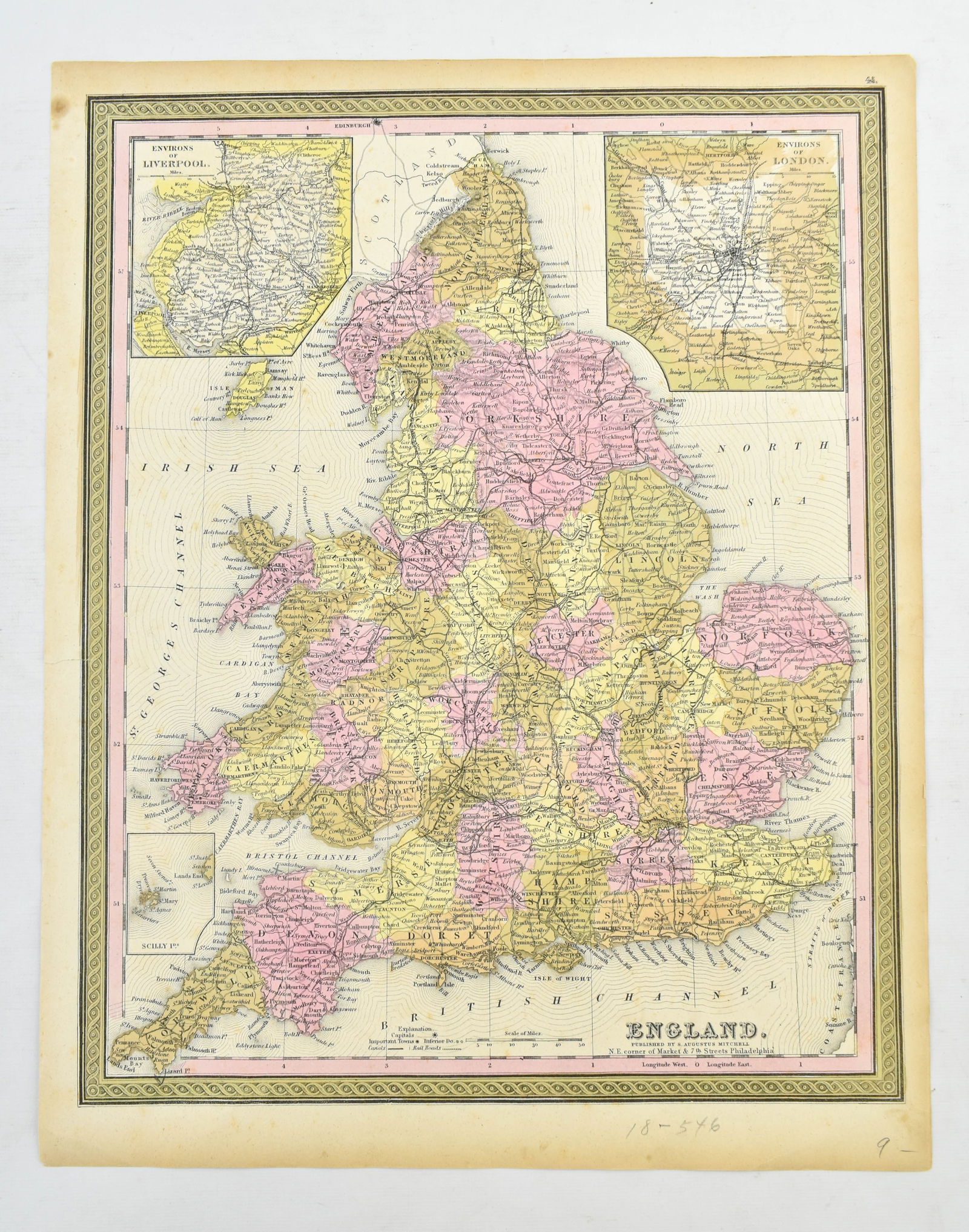1847 Hand-colored Map of England (1 of 4)