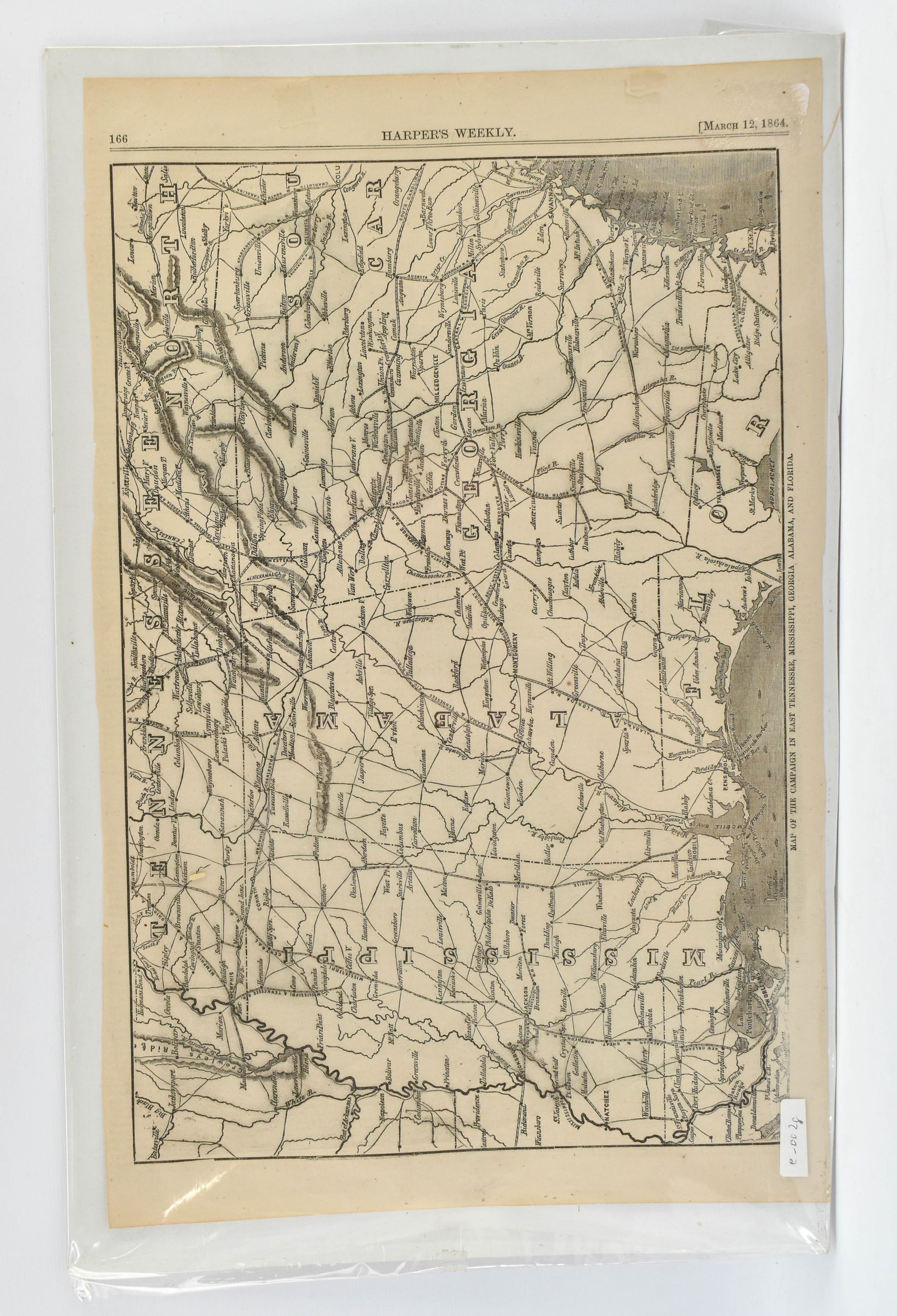 1864 Harper's Weekly Map of U.S. South - Civil War (1 of 4)