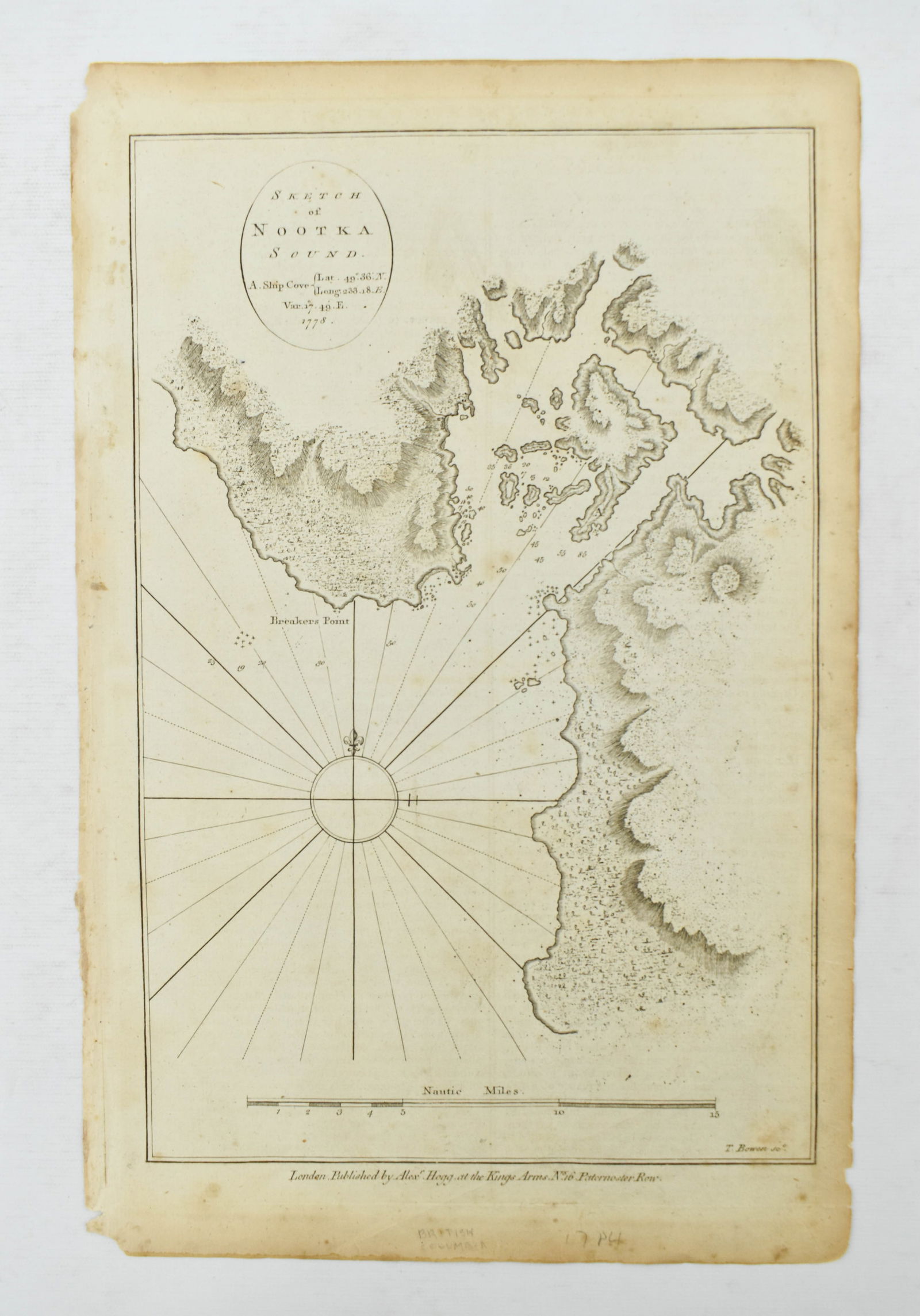 1778 Map of Nootka Sound: Engraving of Nootka Sound. Published by Alexander Hogg, London, 1778.