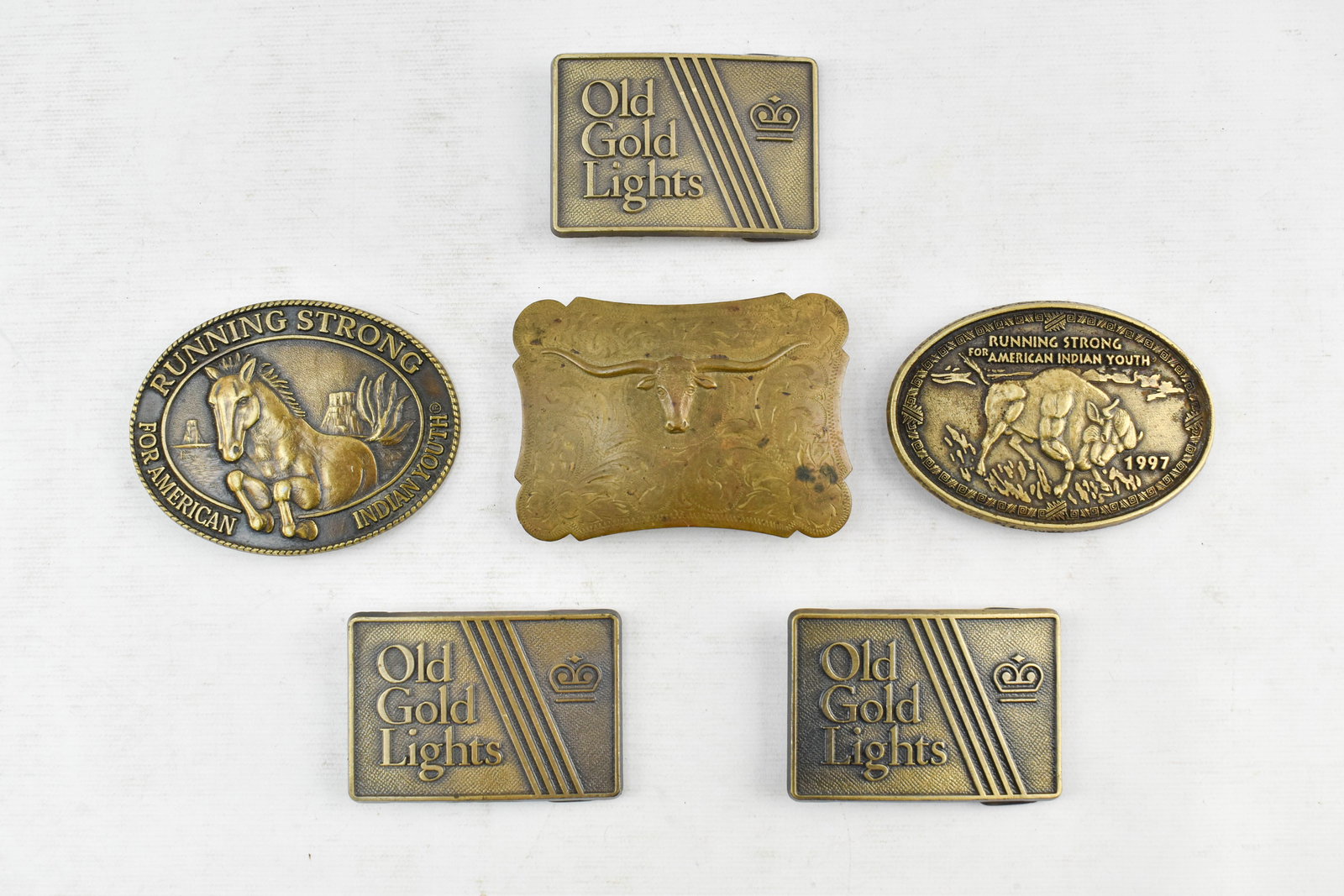 Six Vintage Brass Belt Buckles (1 of 7)