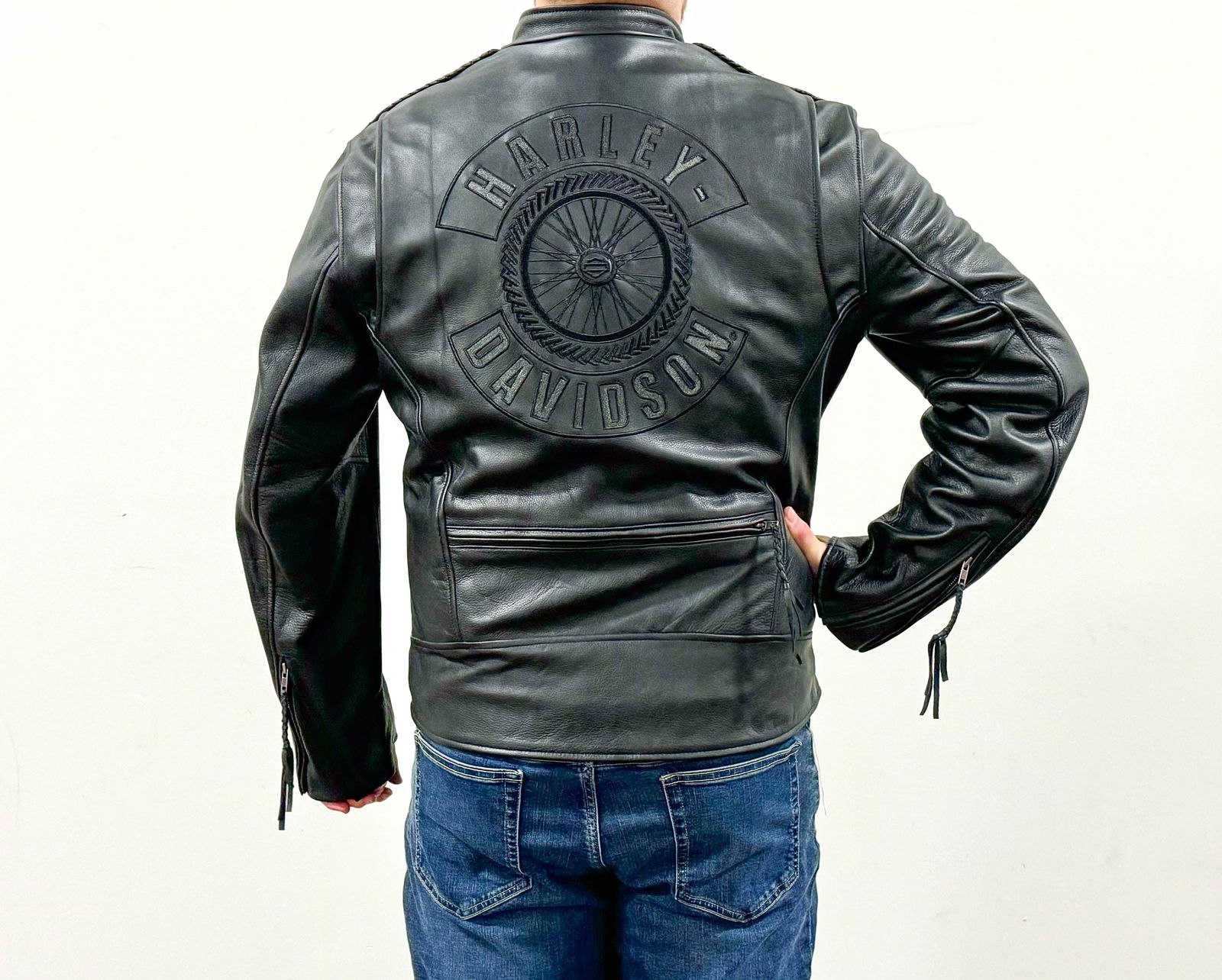 Harley Davidson Willie G Black Leather Wheel Motorcycle Jacket