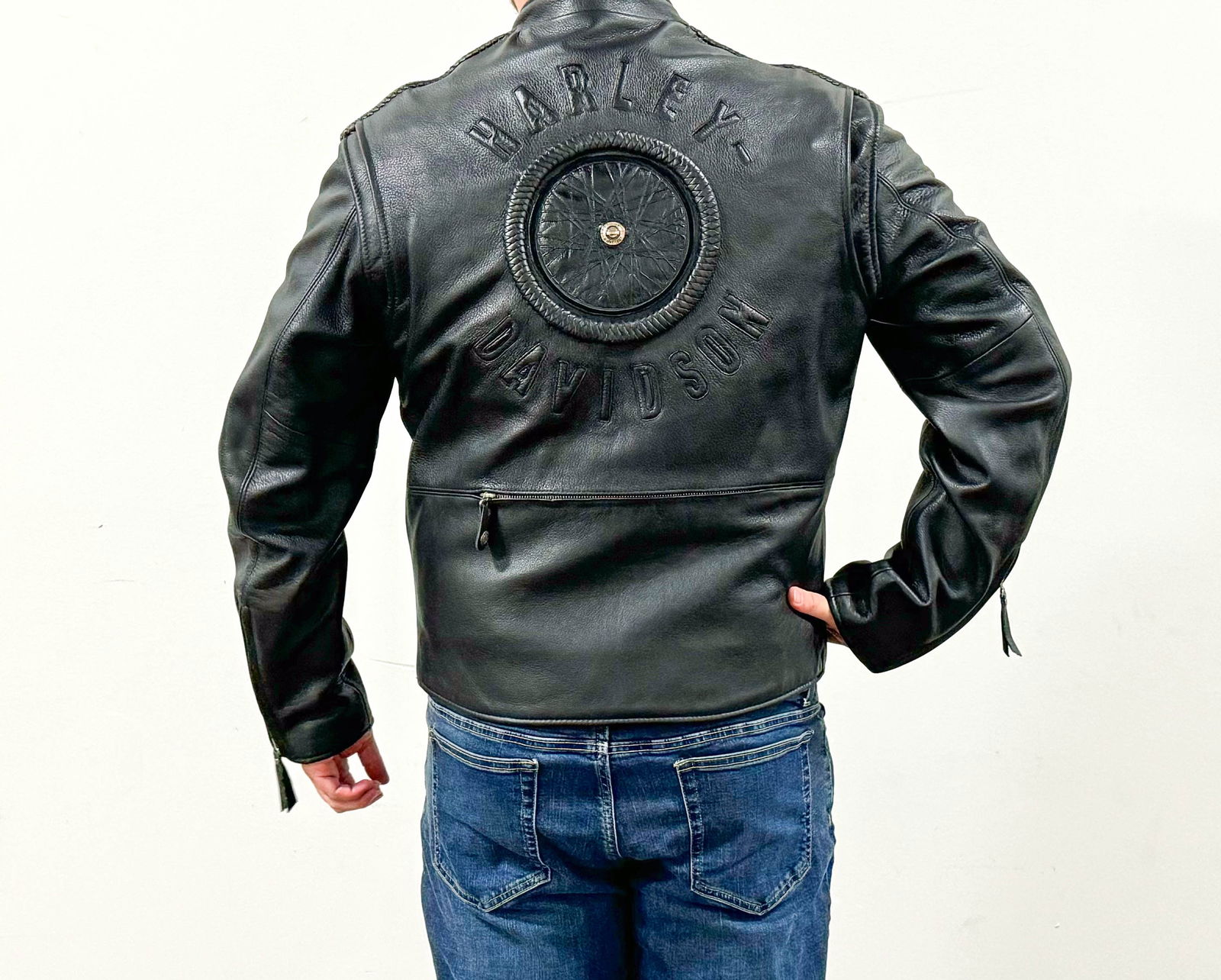 Harley Davidson Willie G Black Leather Wheel Motorcycle Jacket, Size XL (1 of 12)