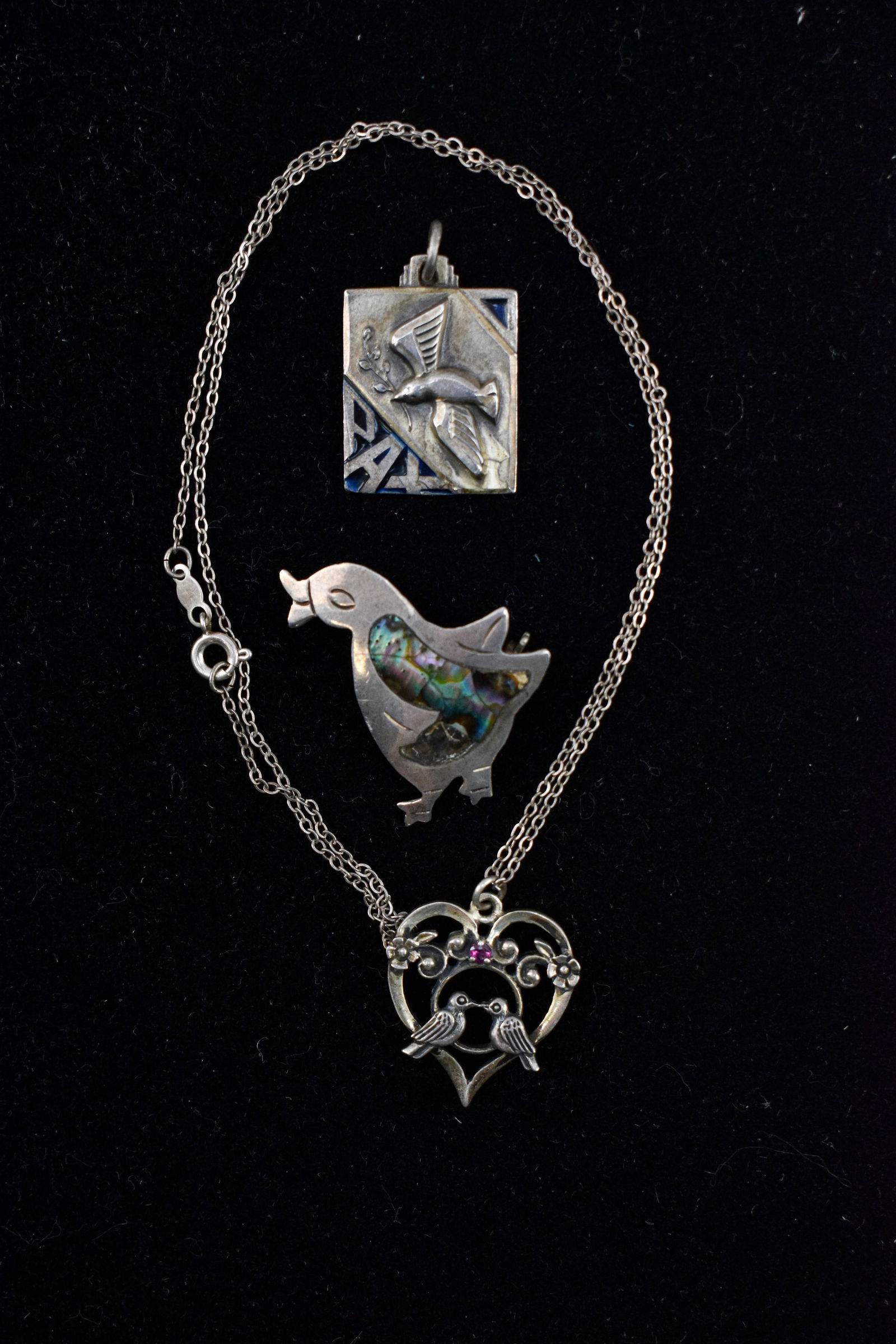 Three Franklin Mint & Mexican Sterling Silver Bird Pieces (1 of 5)