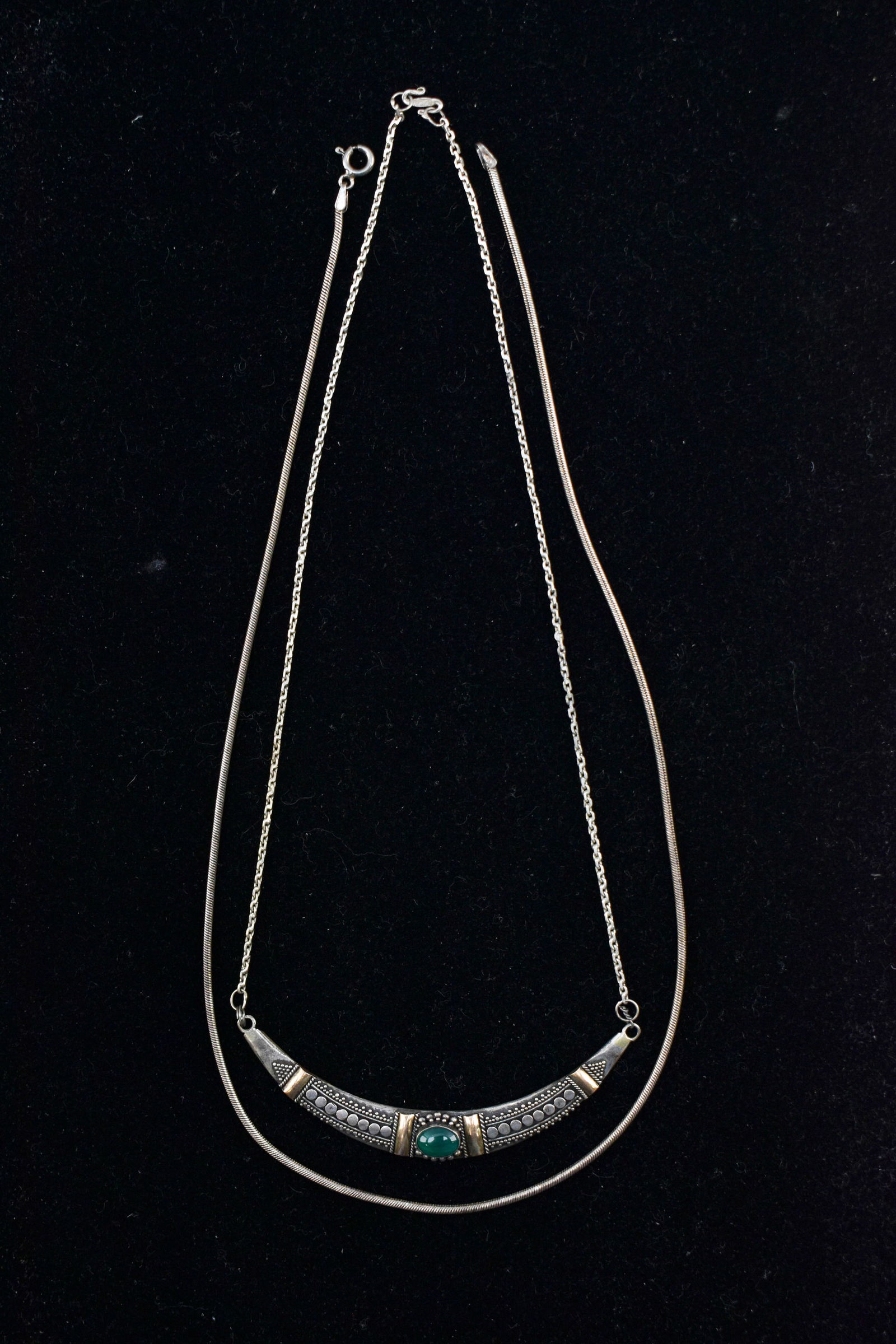 Sterling Silver Necklace with Green Stone & Italian Sterling Snake Chain (1 of 7)