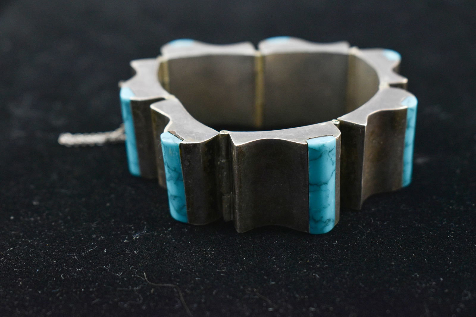 Taxco Mexican Sterling Silver & Turquoise Inlay Bracelet (1 of 6)