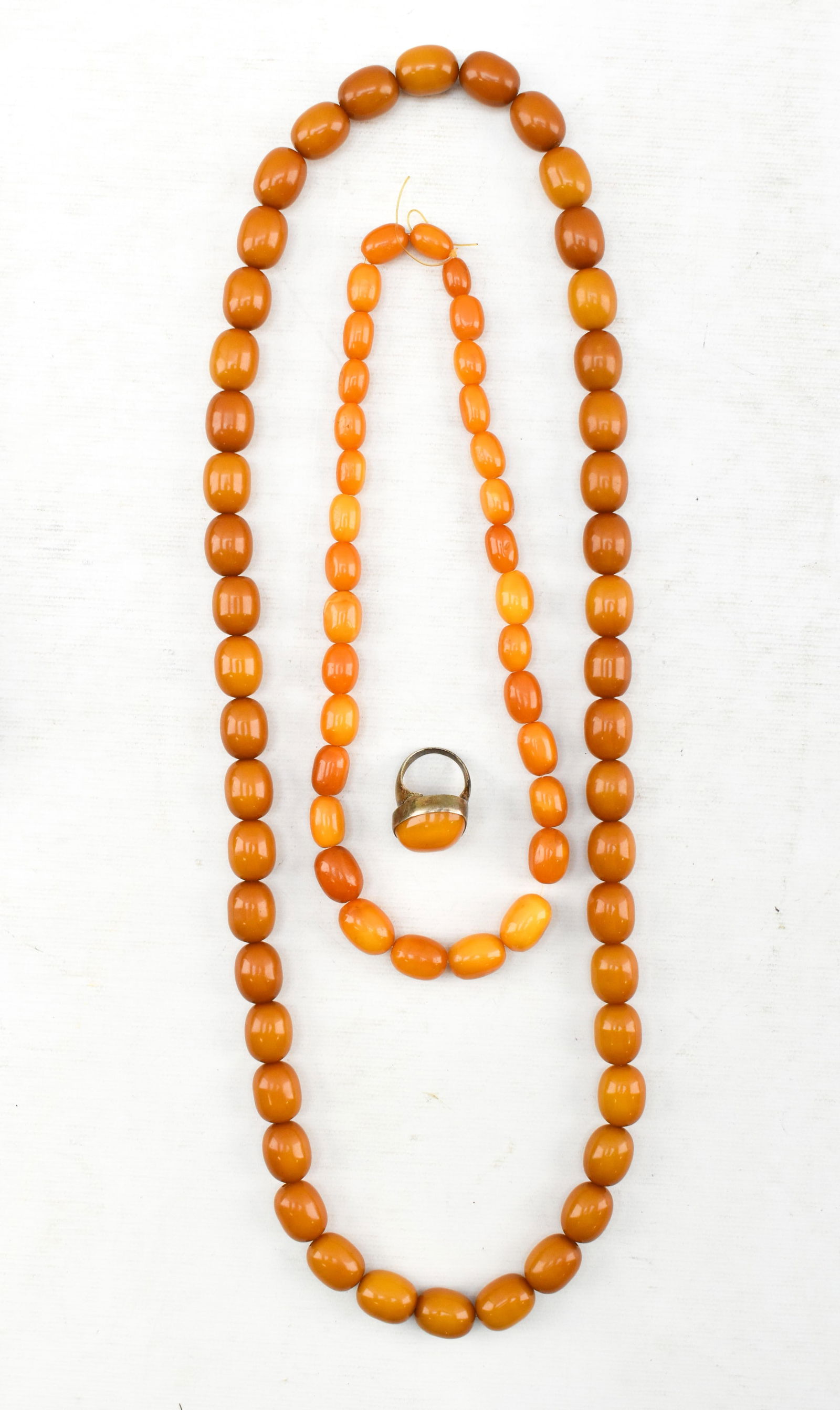 3 Pcs Amber or Bakelite Necklaces & Ring (1 of 4)