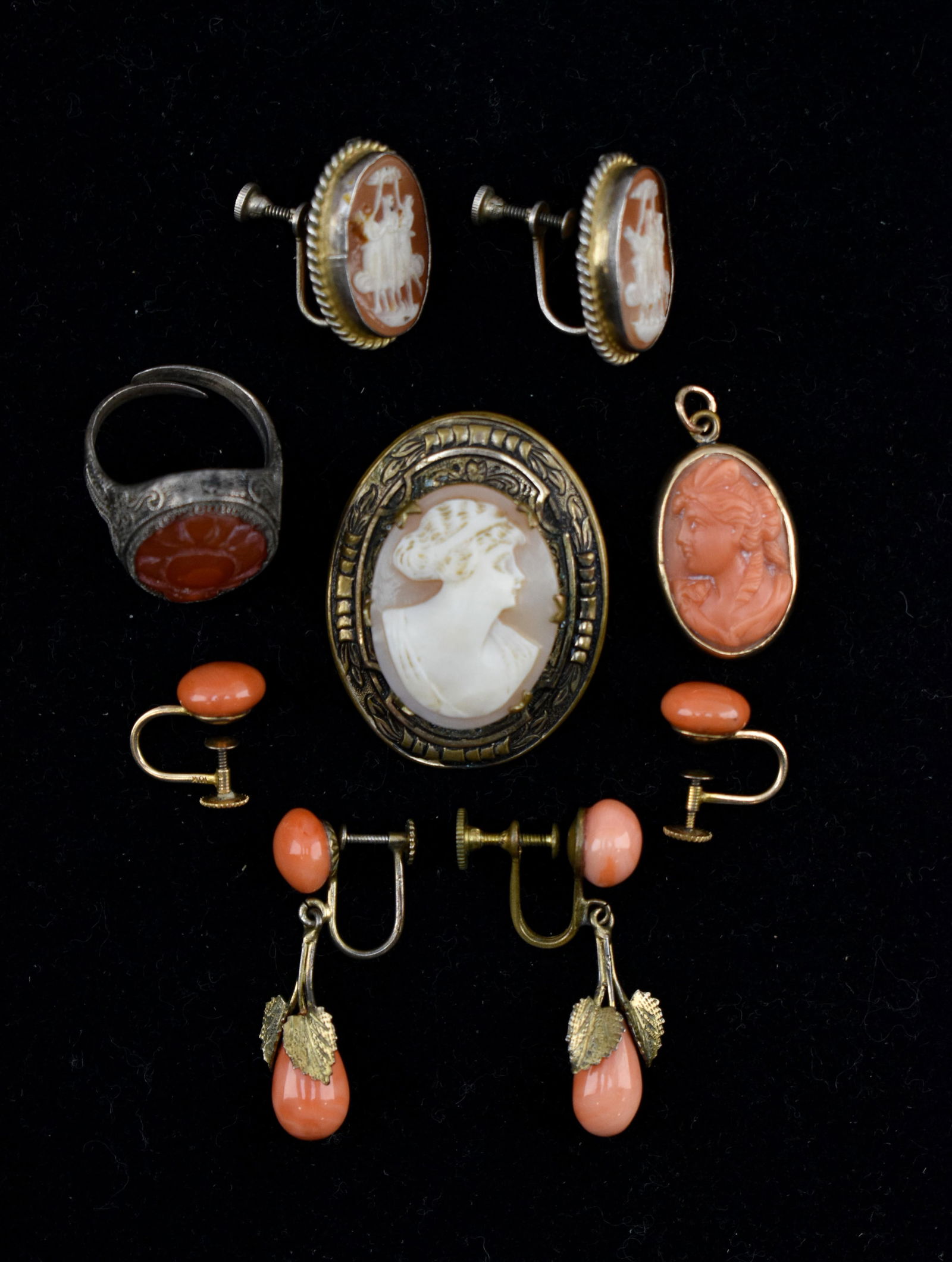 Group of Vintage Coral and Cameo Jewelry (1 of 7)