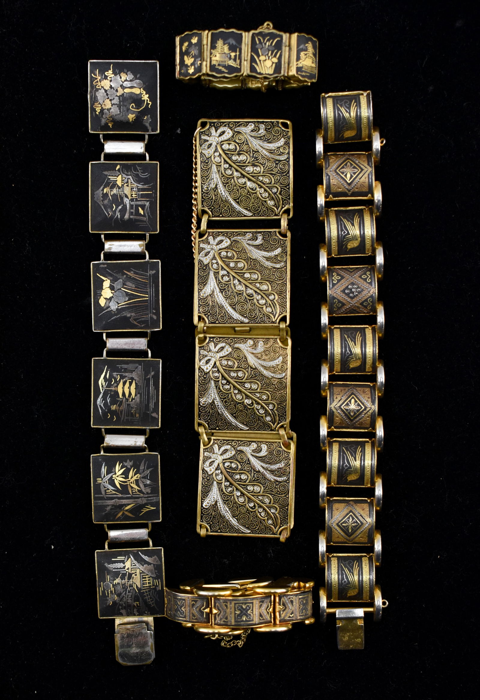 Five Japanese and Spanish Gold-Tone Damascene Style Bracelets (1 of 4)