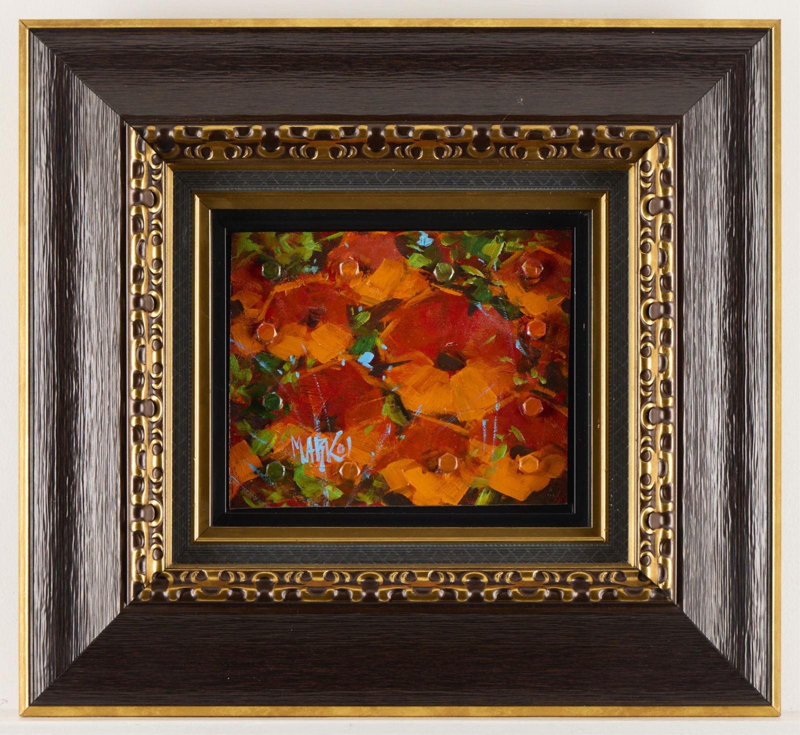 Marko Mavrovich "Sweet Poppy" Mixed Media Painting: 20.75 x 22.5 framed. Original acrylic painting on wood with metal hardware embellishment. Signed lower left. Includes COA from Park West Gallery.20.75 x 22.5