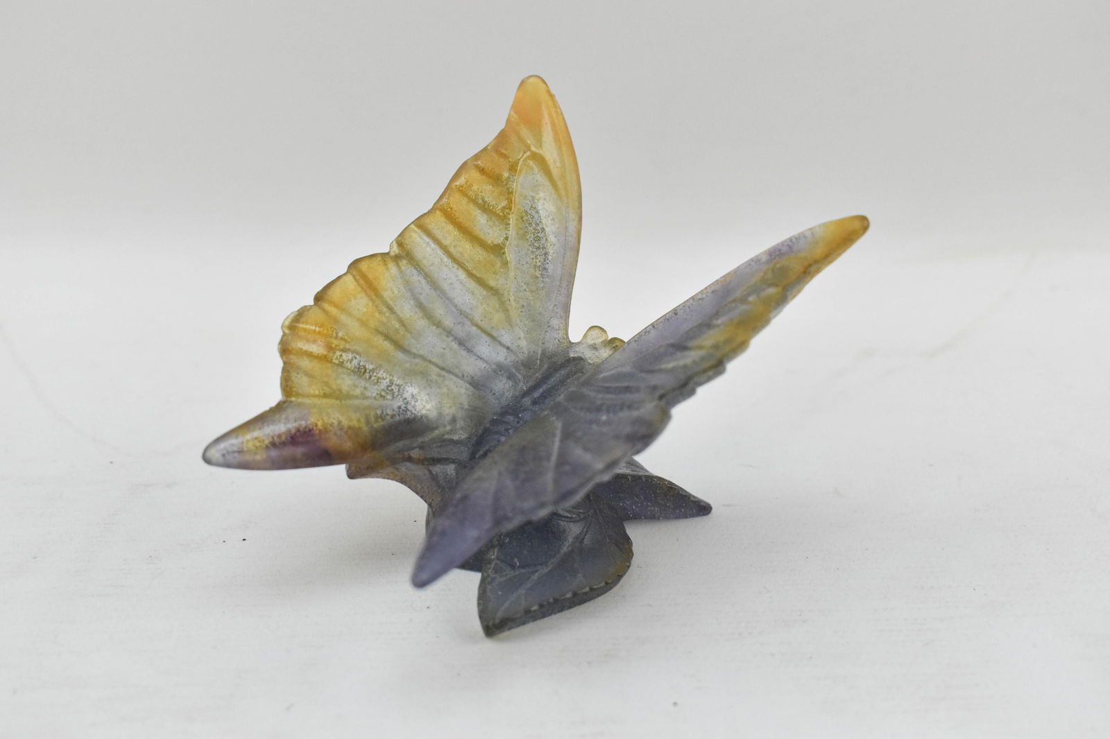 Daum Crystal Butterfly Figurine Pate de Verre: Pate de verre crystal butterfly figurine paperweight. Of a lovely lavender-gold gradient.2.5 x 3 x 3