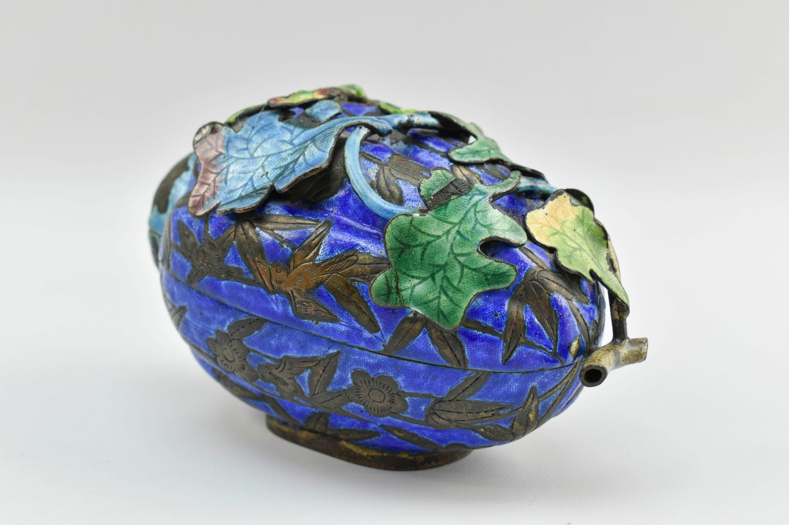 Antique Chinese Enamel on Copper Melon Form Box (1 of 10)