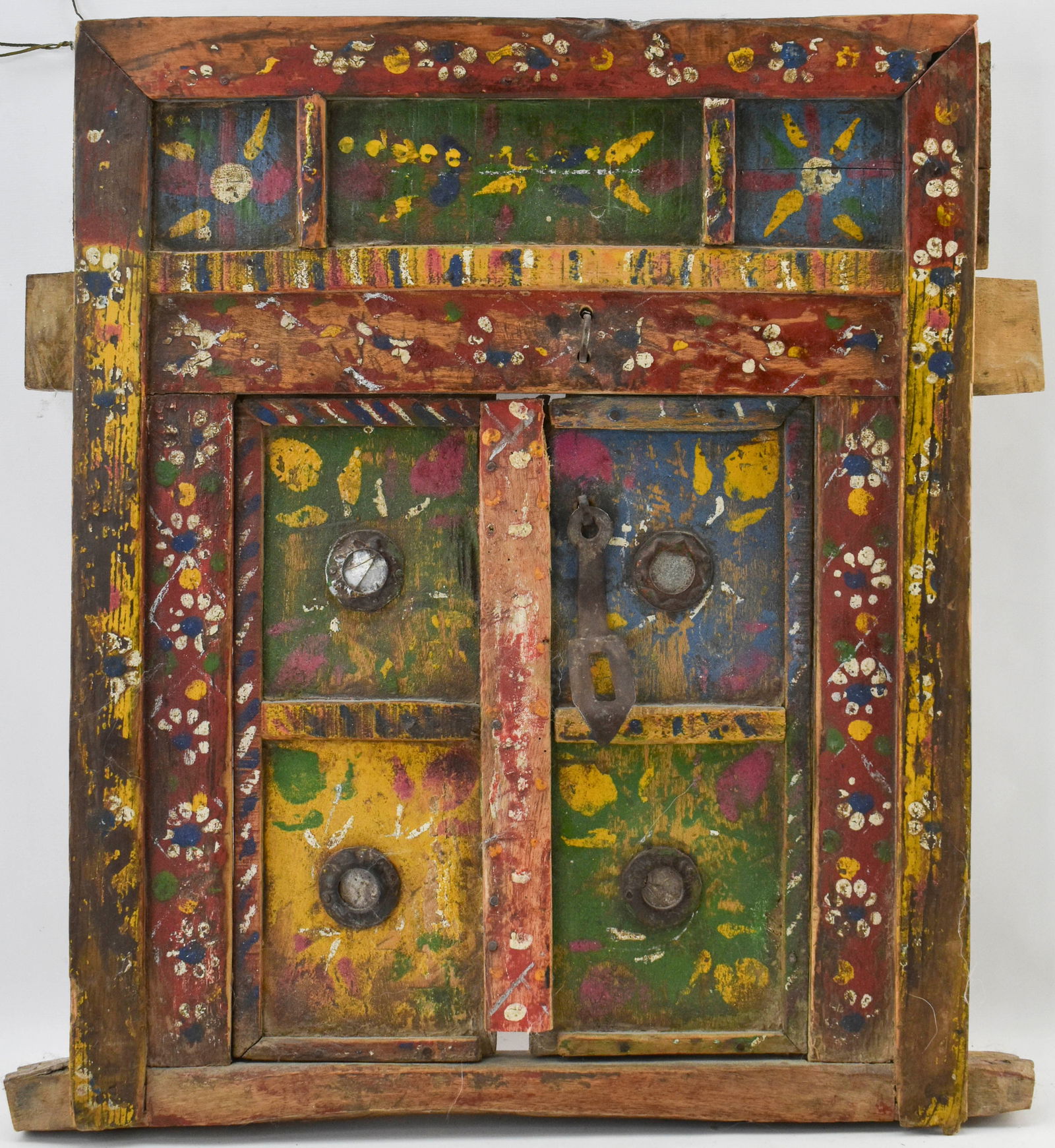 Antique Indian Polychrome Wooden Window Architectural Piece (1 of 11)