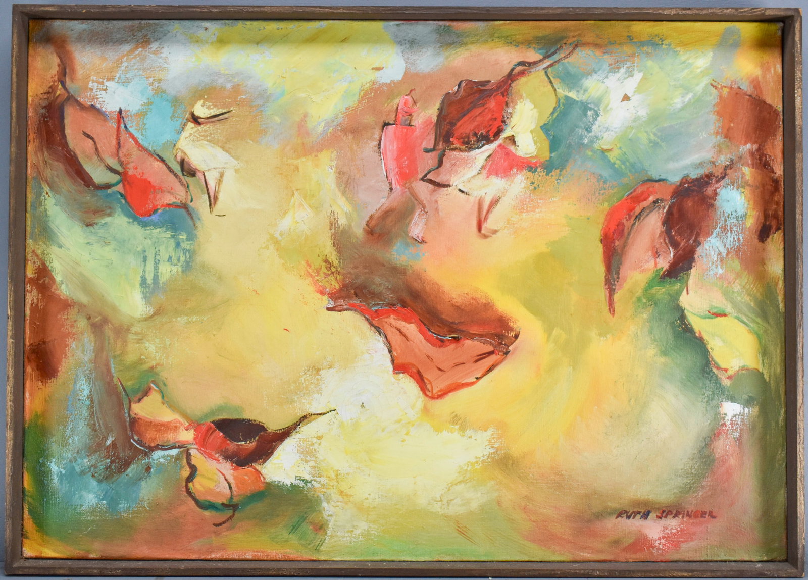 Ruth Springer Original Abstract Painting: Colorful original painting on canvas. Signed lower right. 20.5 x 28.75