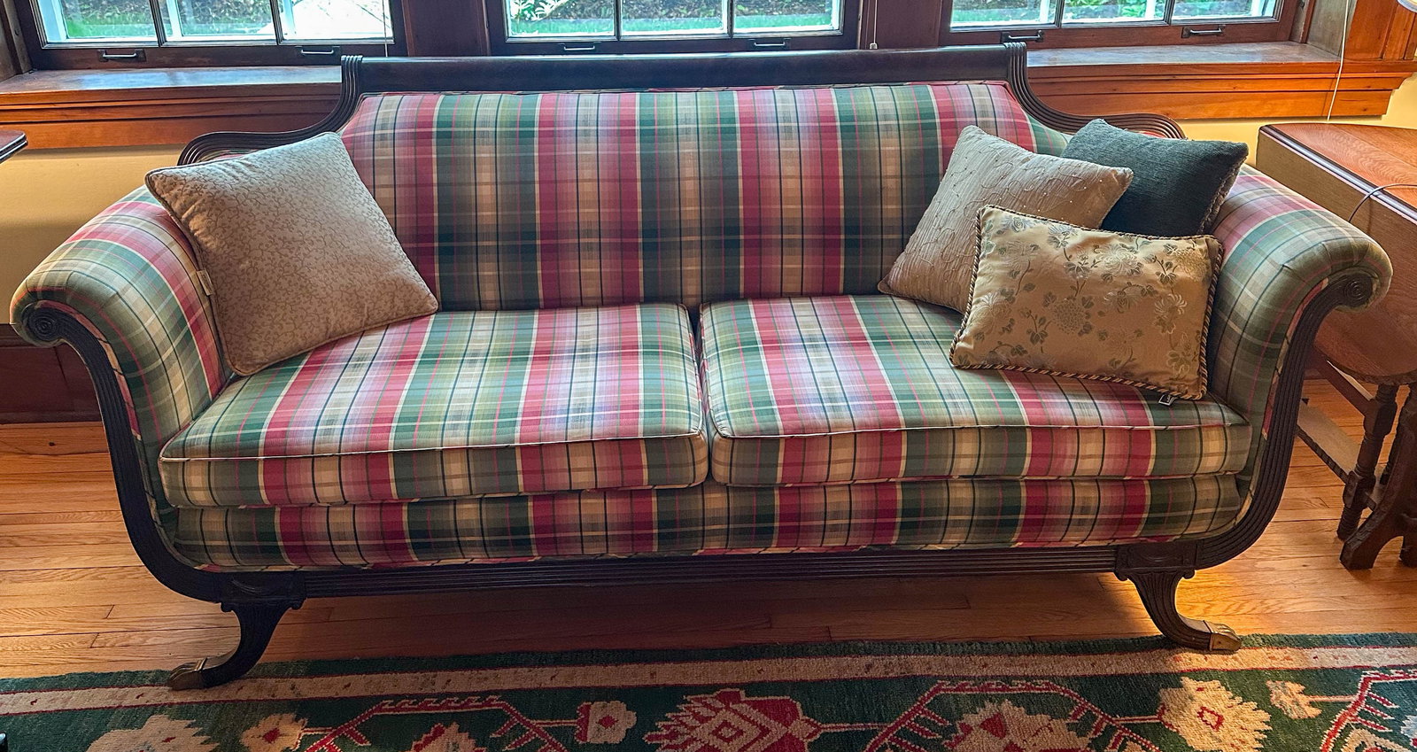 Vintage Roll Arm Sofa with Plaid Upholstery (1 of 9)