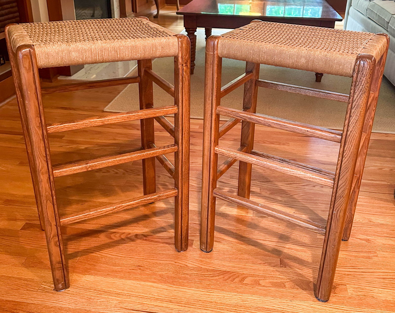 Pair of Wood Stools with Woven Seats (1 of 12)