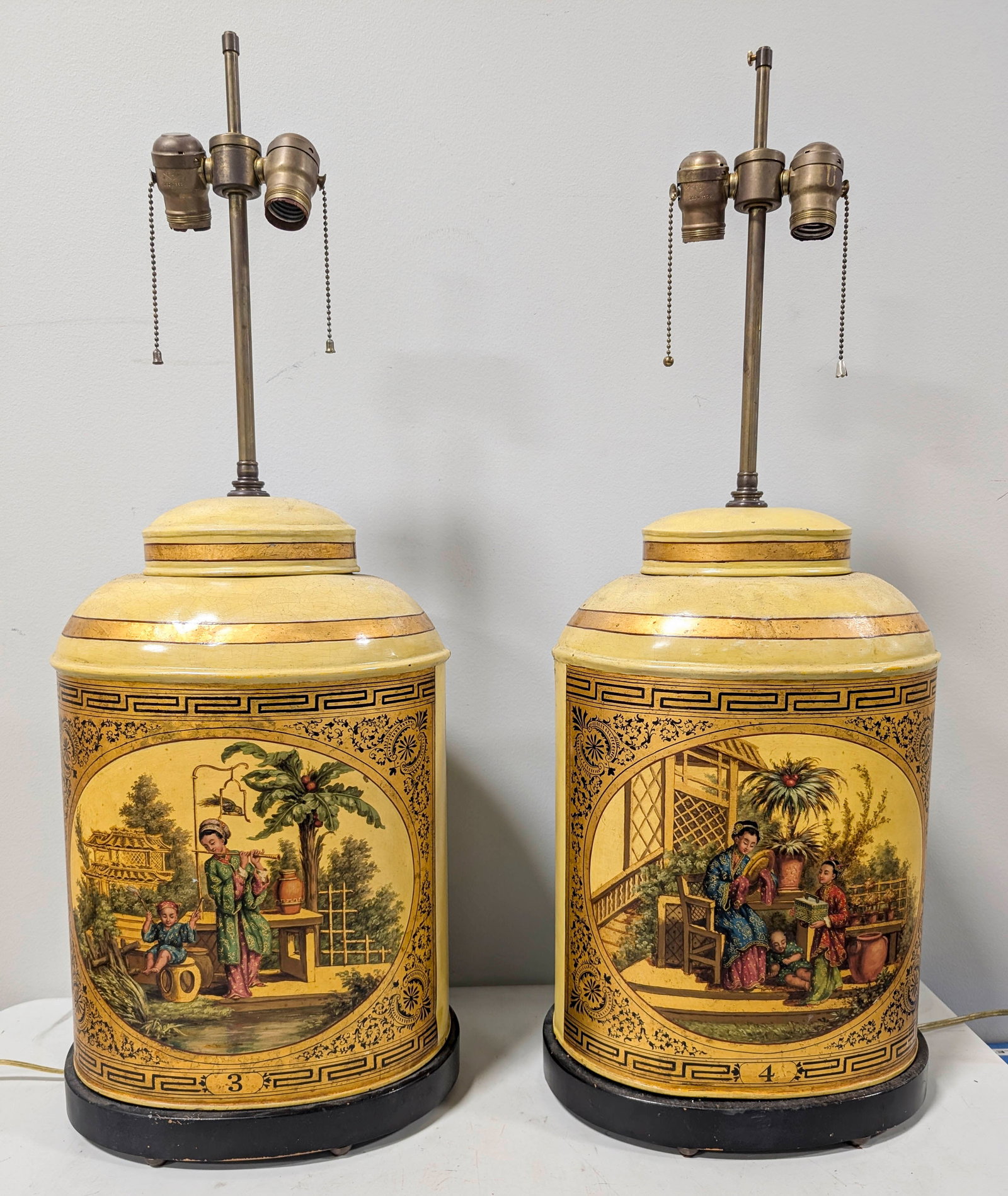Pair Antique Tole Tea Canister Lamps (1 of 20)