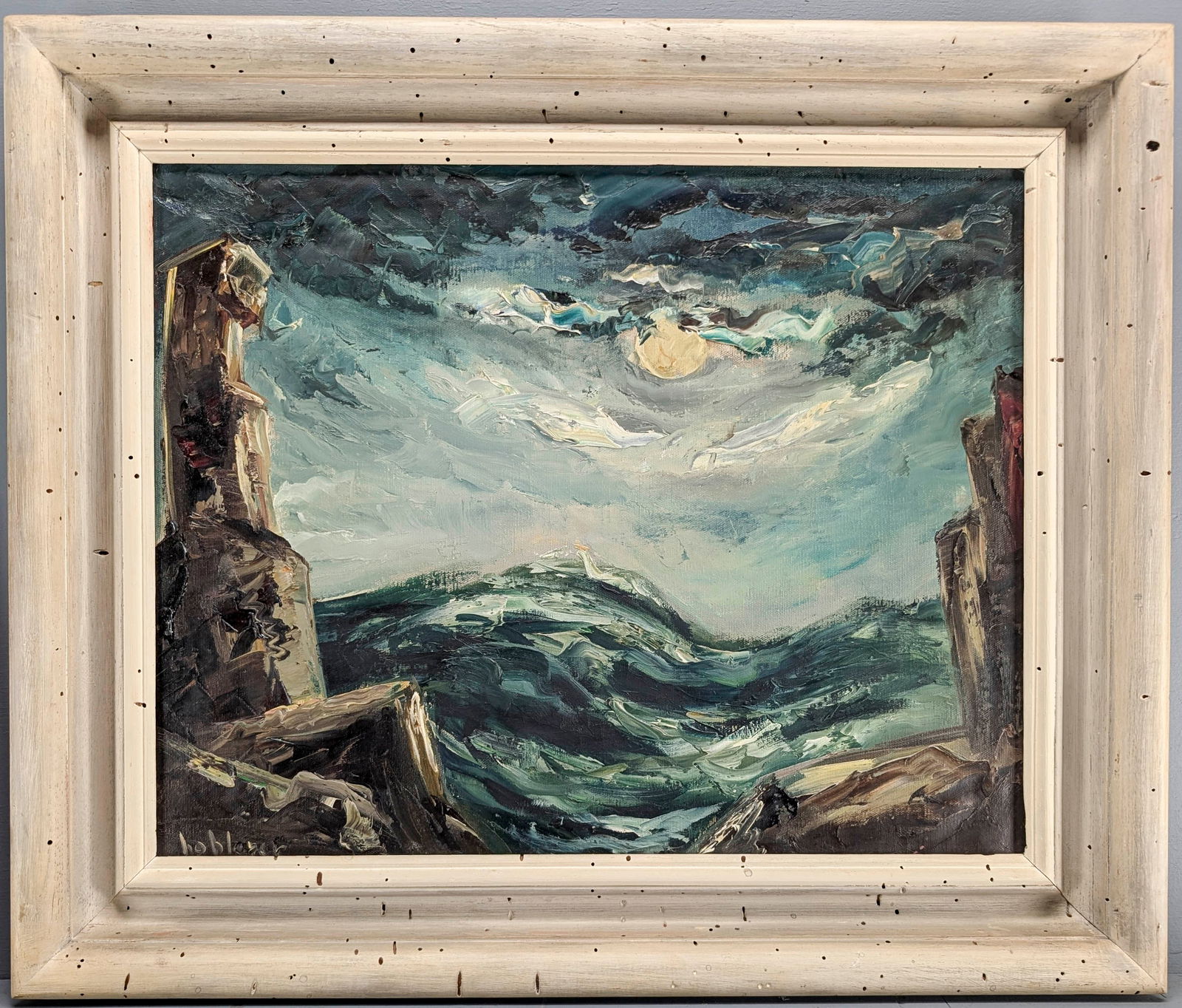 Seascape Oil Painting on Canvas, Likely by Lowell Bobleter (1 of 6)