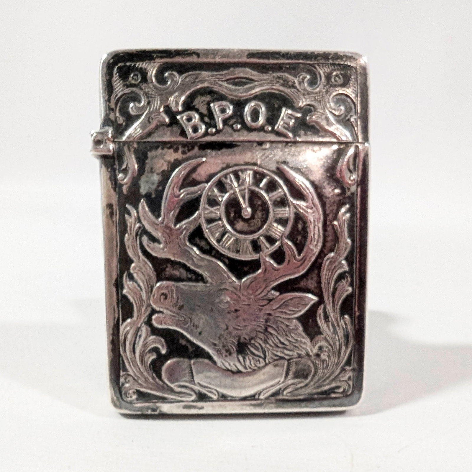 Antique Sterling Silver Vesta Case, Order of Elks (1 of 6)