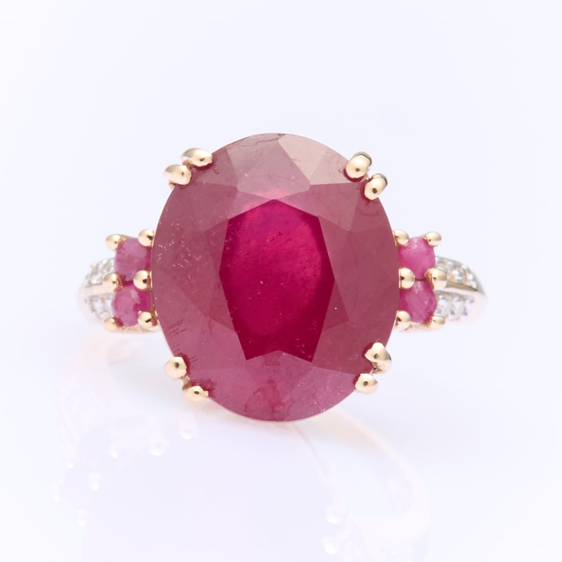 14K Synthetic Ruby and Diamond Ring, Sz 6 (1 of 4)