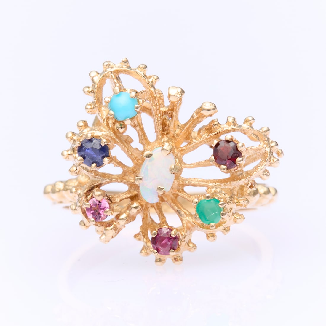 14K Gold Butterfly Ring with 7 Stones, Sz 5.5 (1 of 4)