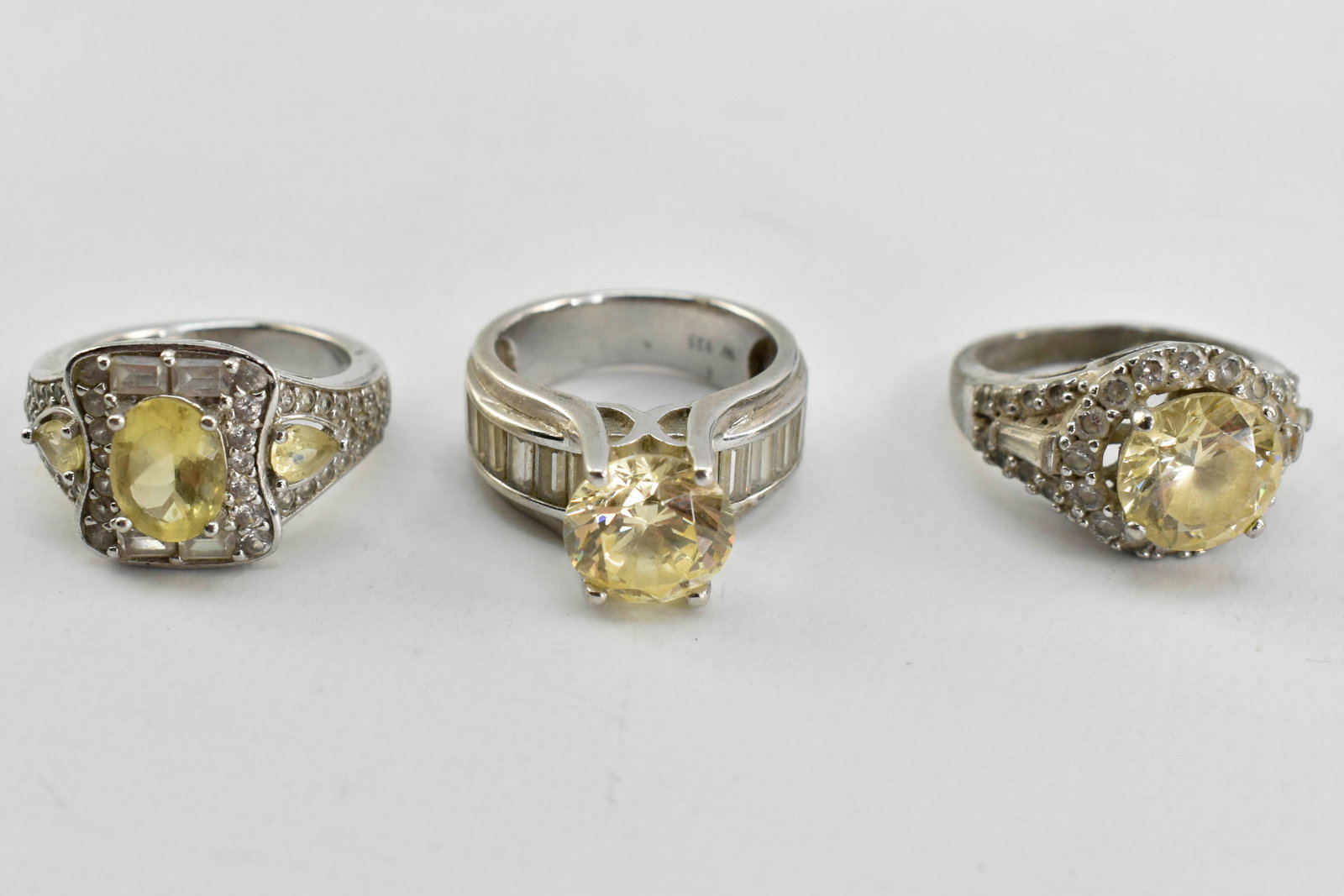 3 Silver Rings, Pale Yellow Stones, Sz. 5 (1 of 6)