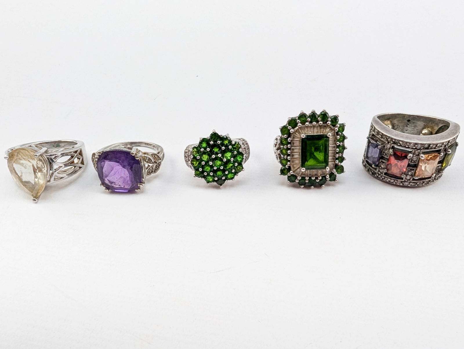 5 Sterling Silver Rings, Colored Stones, Sz. 5 (1 of 6)