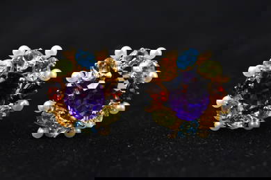 14K Gold Pair Multiple Stone Earrings