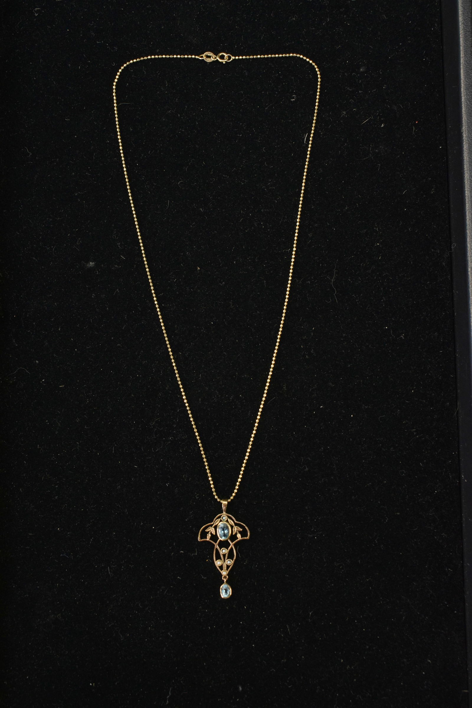 Gold, Aquamarine, and Seed Pearl Necklace (1 of 5)