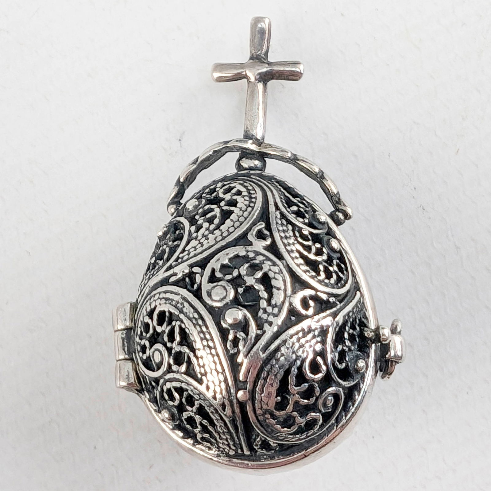 Sterling Greek Orthodox Egg Pendant w/ Carved Amber (1 of 6)