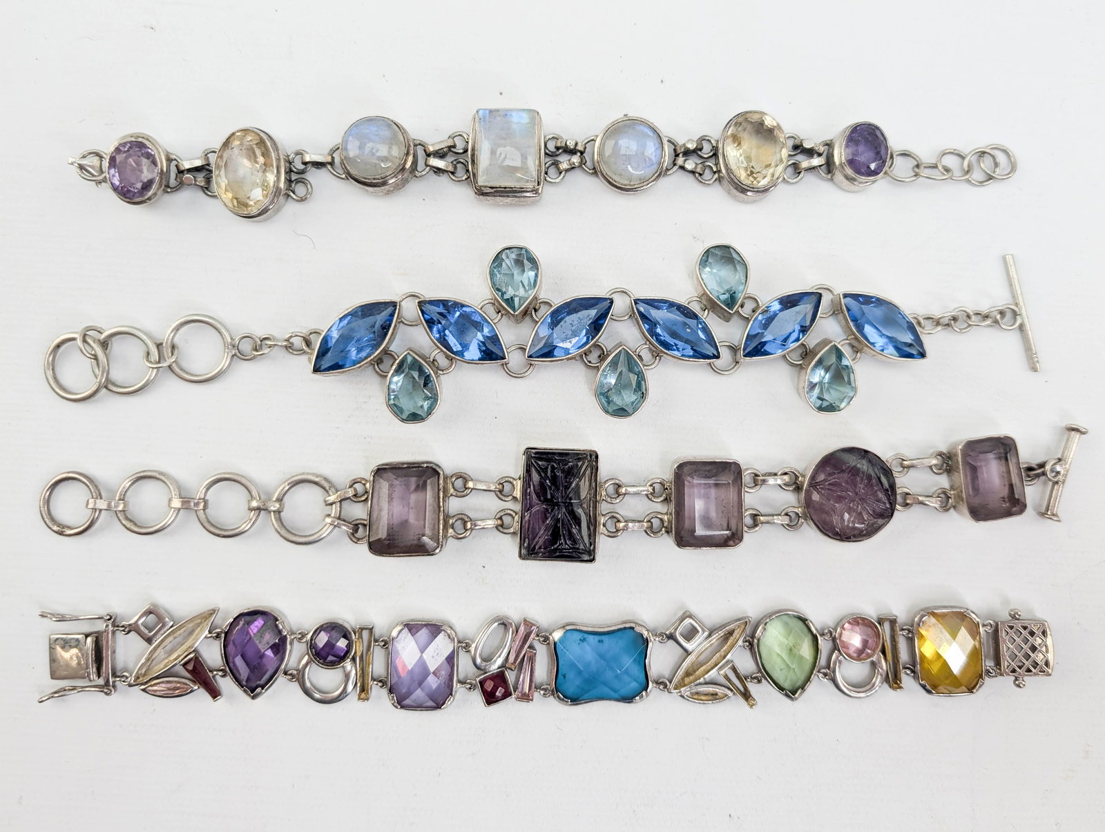 4 Sterling Silver Bracelets w/ Multicolor Stones (1 of 7)